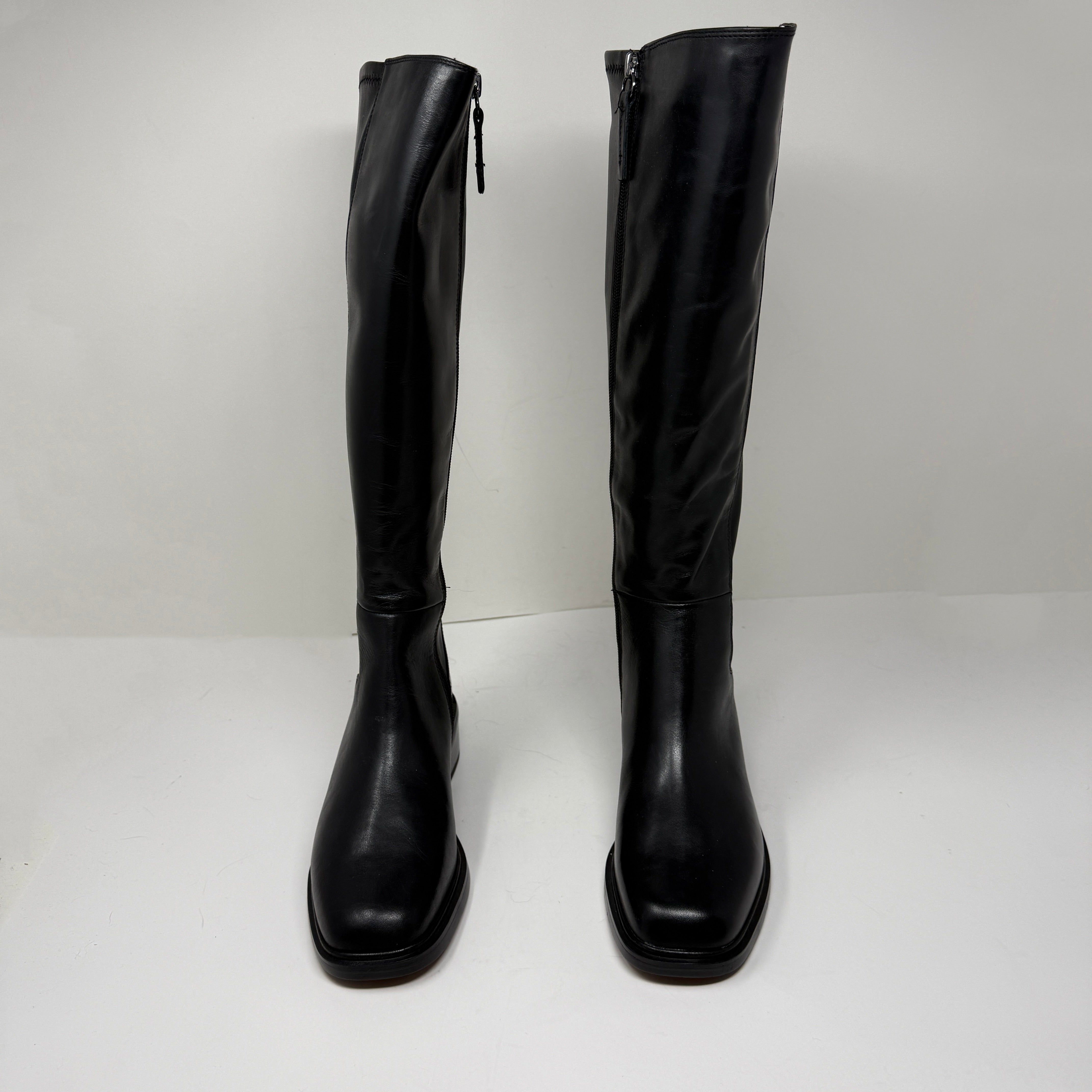 NEW Franco Sarto Giselle Genuine Leather Block Heel Riding Boots Shoes Black 6.5