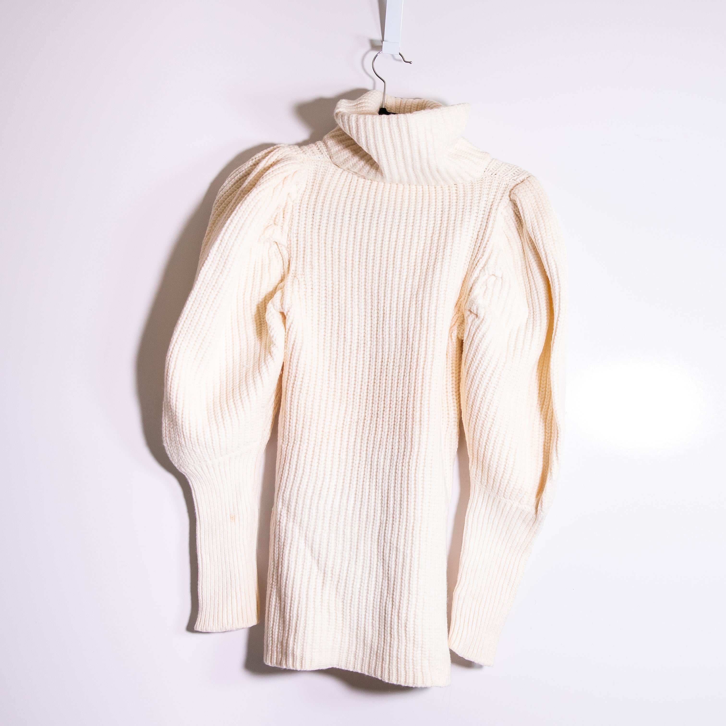 Paper London Wool Chunky Knit Puff Sleeve Turtleneck Pullover Sweater Ivory S