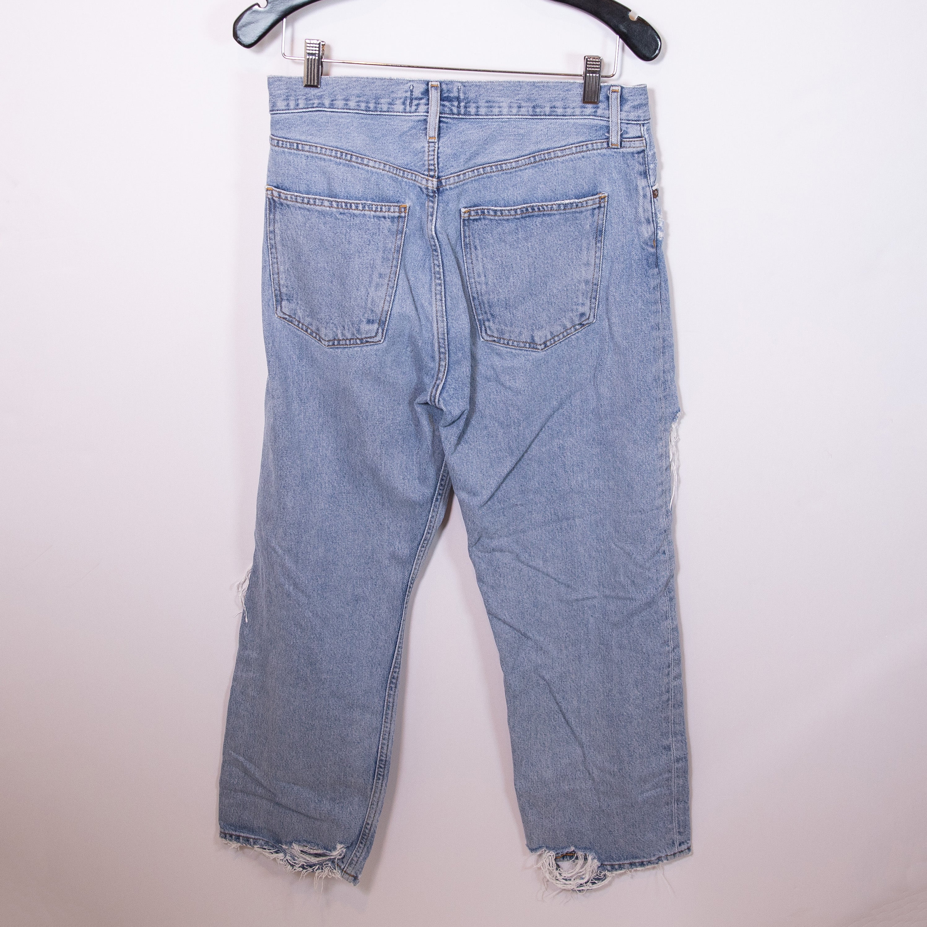 Agolde Women's 90s Crop Distressed Ripped Organic Cotton Straight Fit Jeans 27