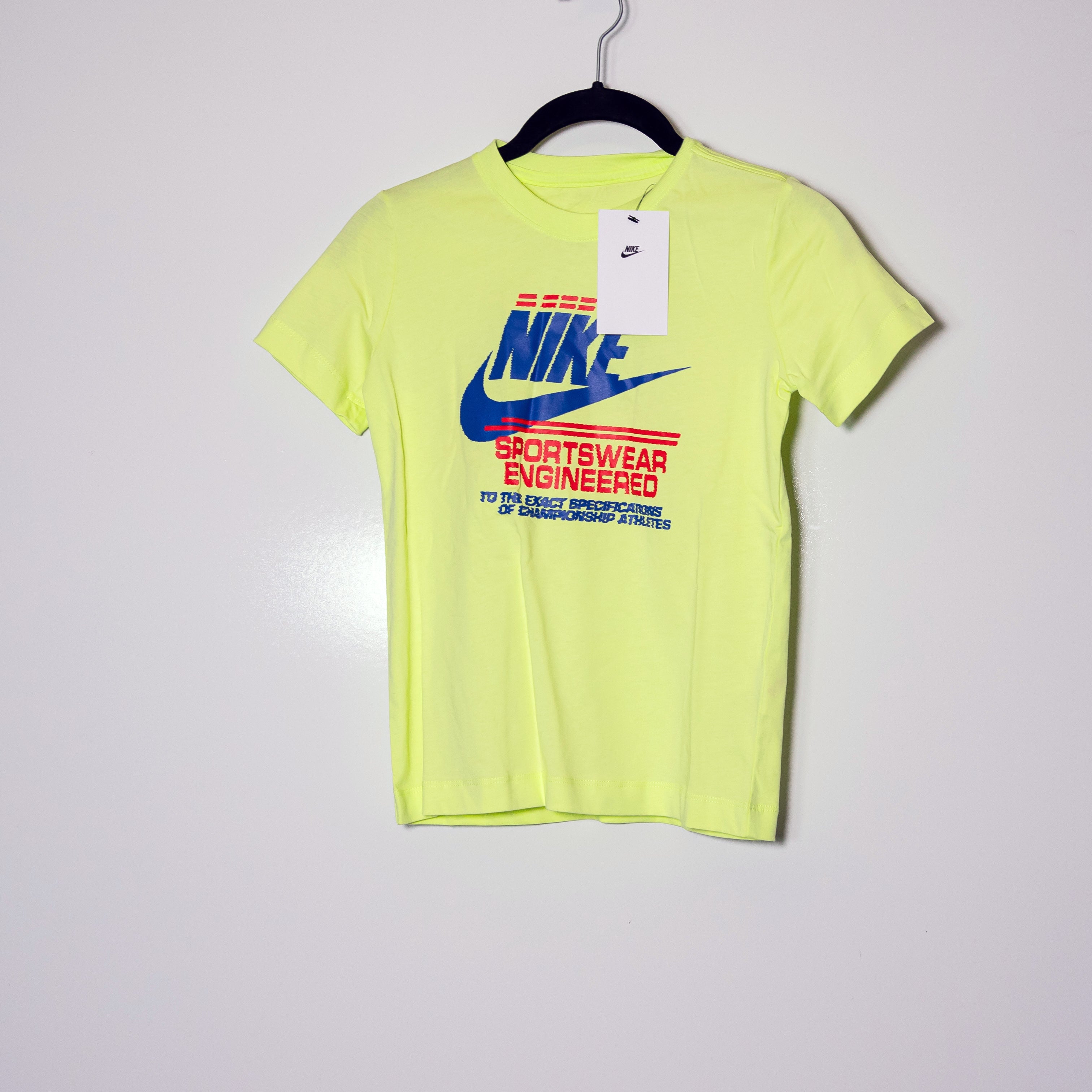 NEW Nike Kid's Sportswear Engineered Graphic Print Cotton Neon Tee Shirt Top S