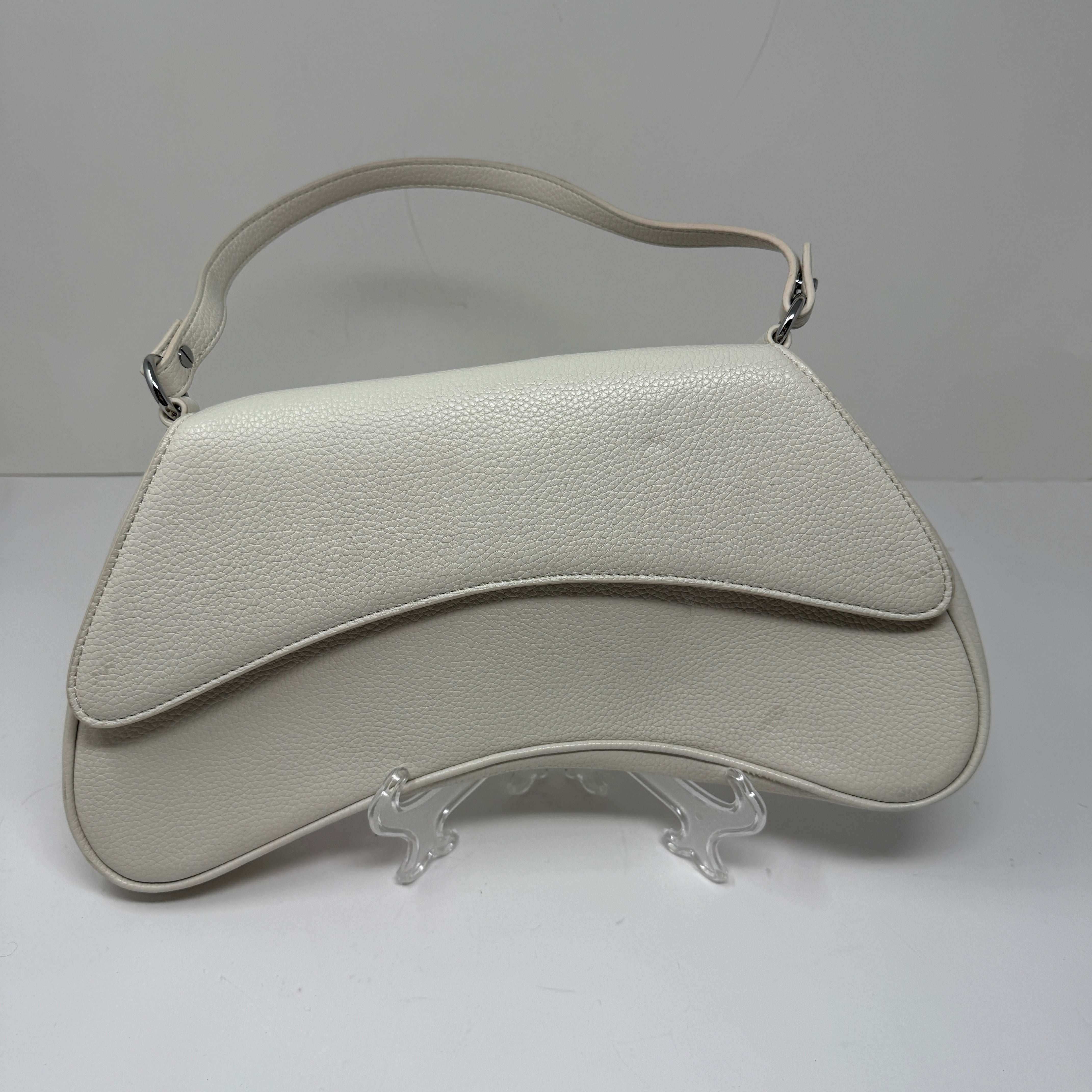 Simon Miller Boom Flap Leather Asymmetrical Shoulder Purse Bag White Ivory
