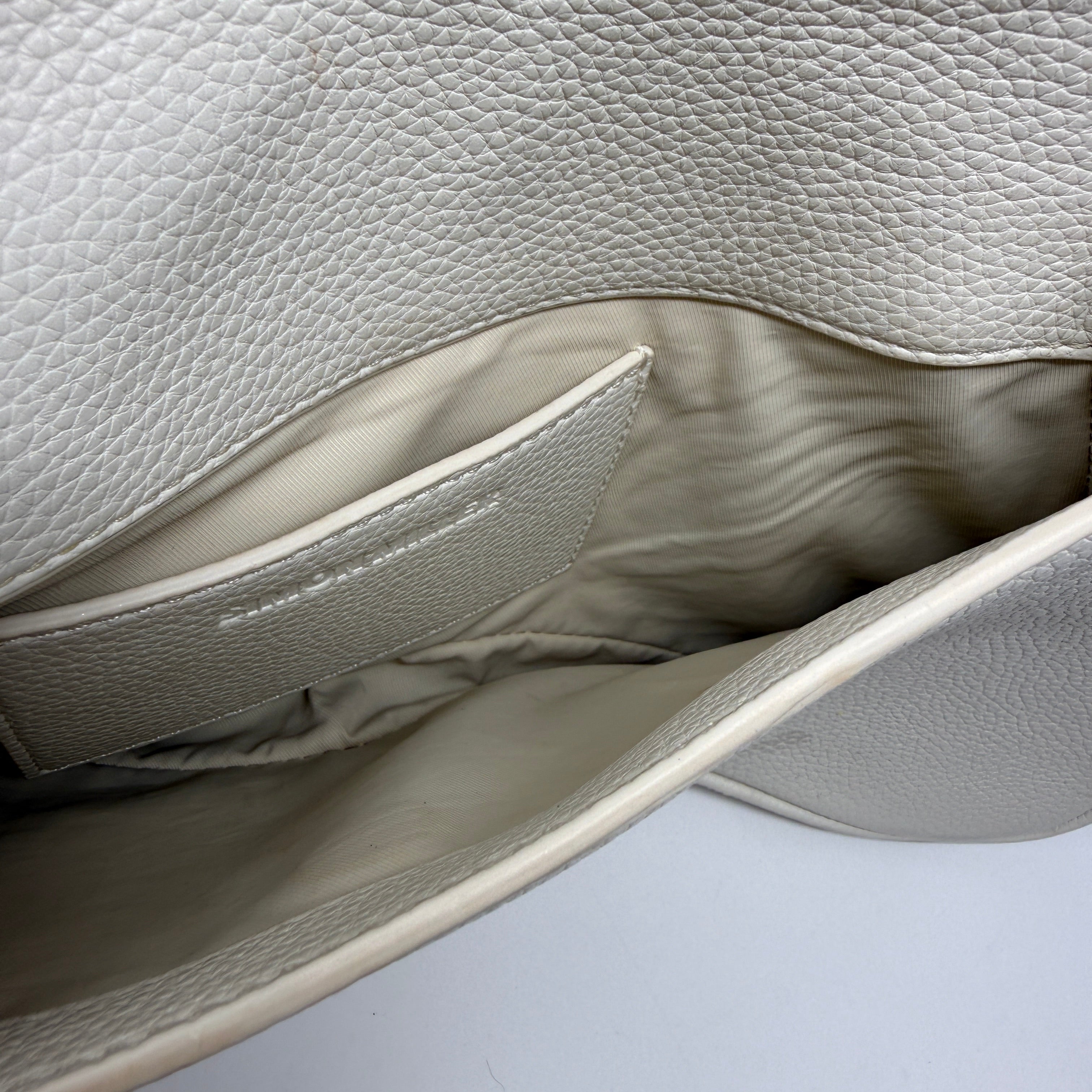 Simon Miller Boom Flap Leather Asymmetrical Shoulder Purse Bag White Ivory