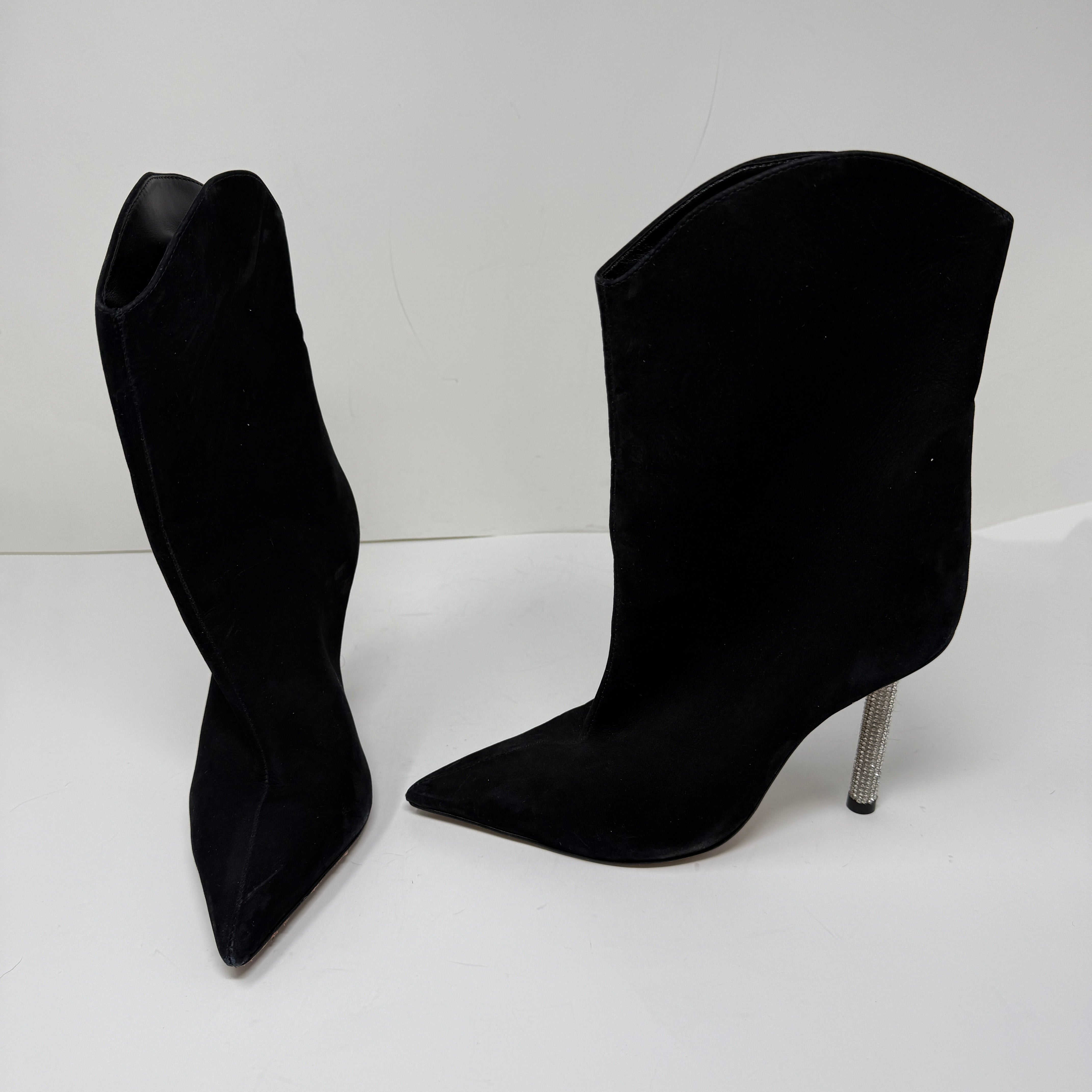 Schutz Marjorie Genuine Nubuck Suede Leather Crystal Rhinestone Heel Booties 7B