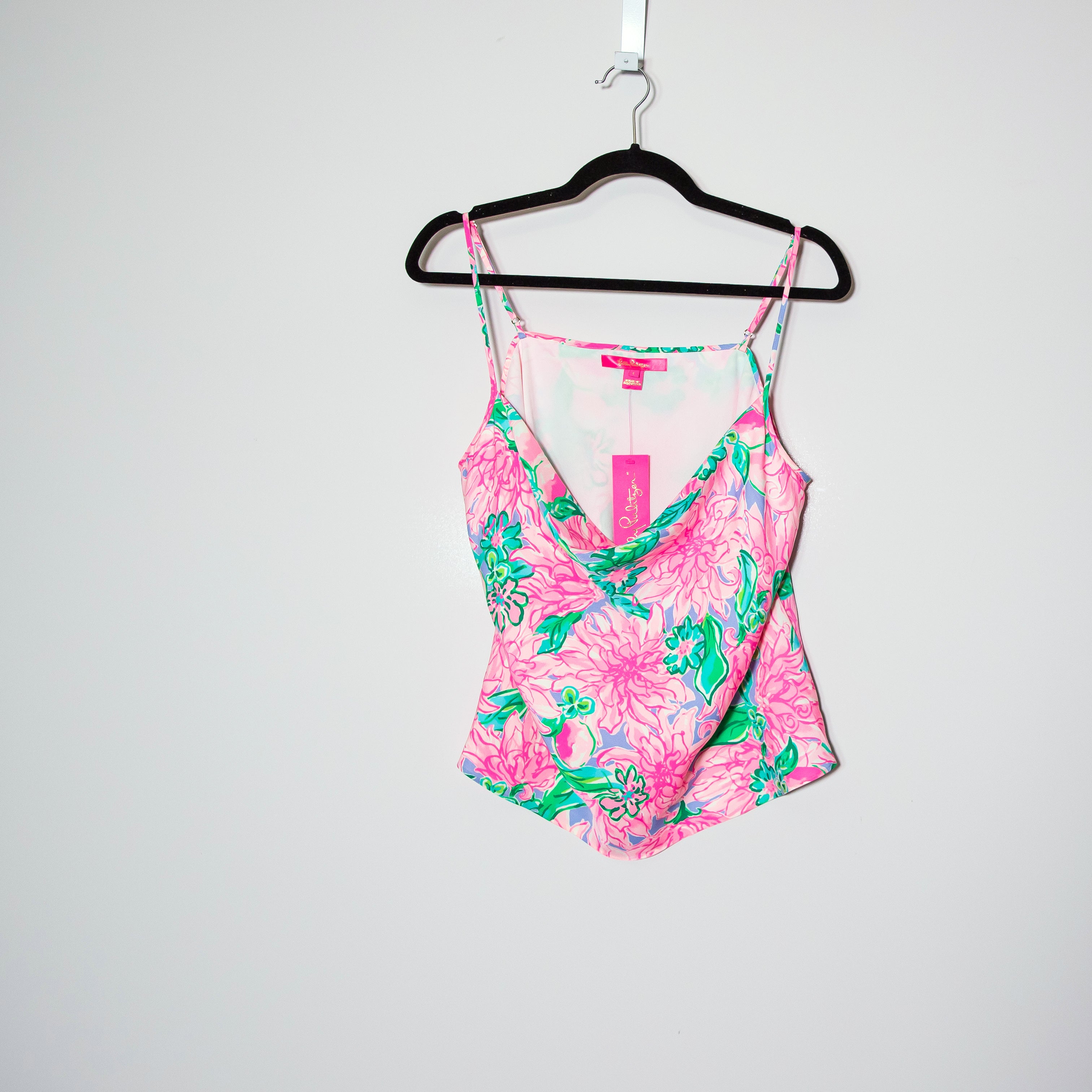 NEW Lilly Pulitzer Bobbie Cowl Neck Sleeveless Try Your Zest Pink Blossom Tank L