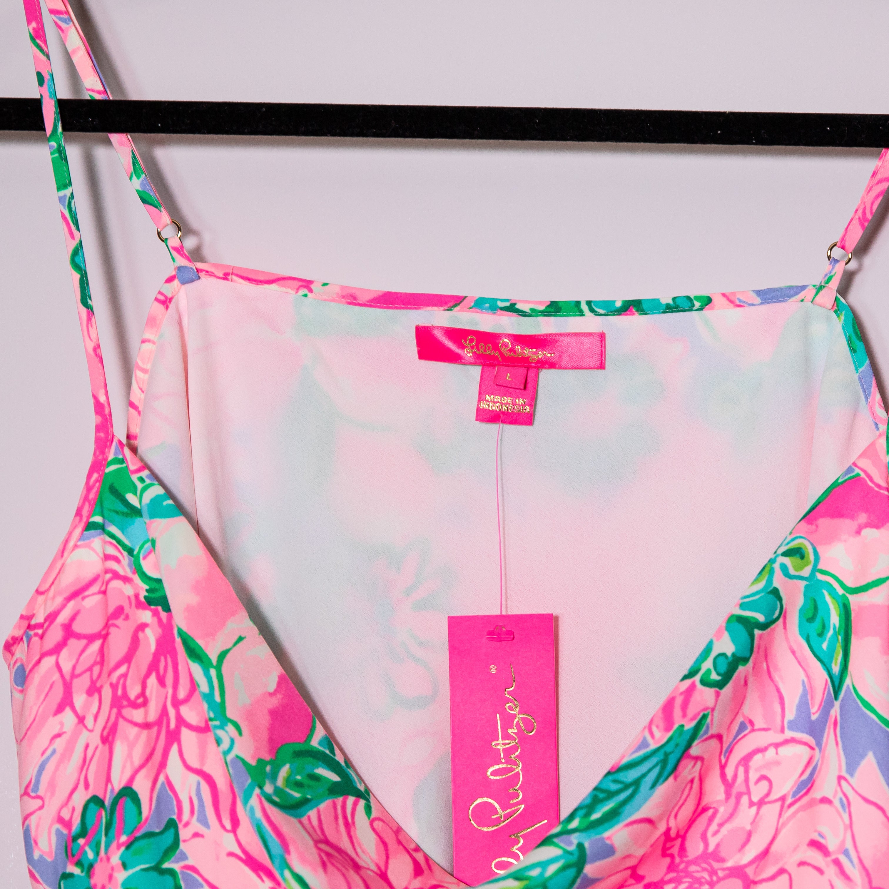 NEW Lilly Pulitzer Bobbie Cowl Neck Sleeveless Try Your Zest Pink Blossom Tank L