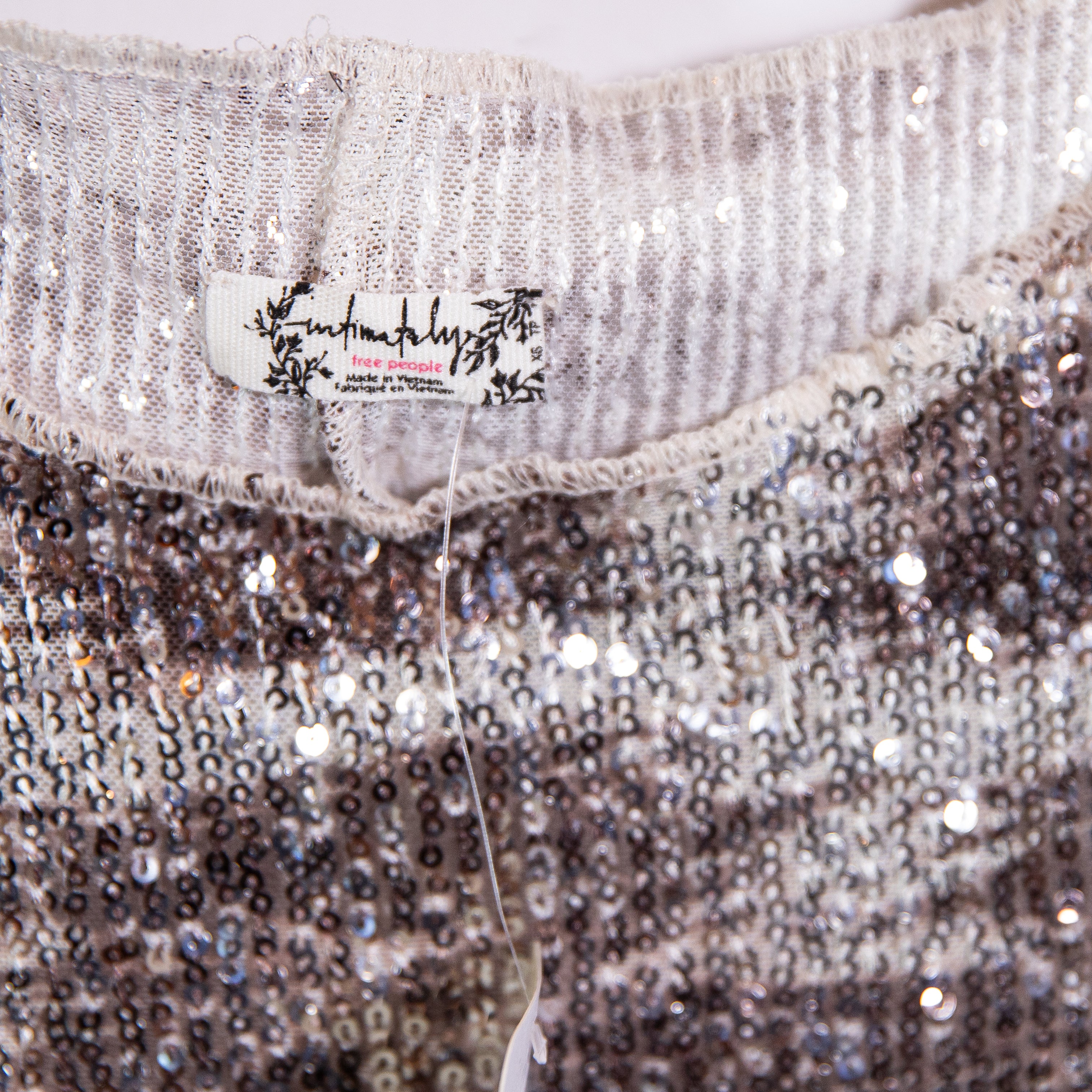 NEW Free People Intimately Printed Gold Rush Sequin Alabaster Long Sleeve Top XS