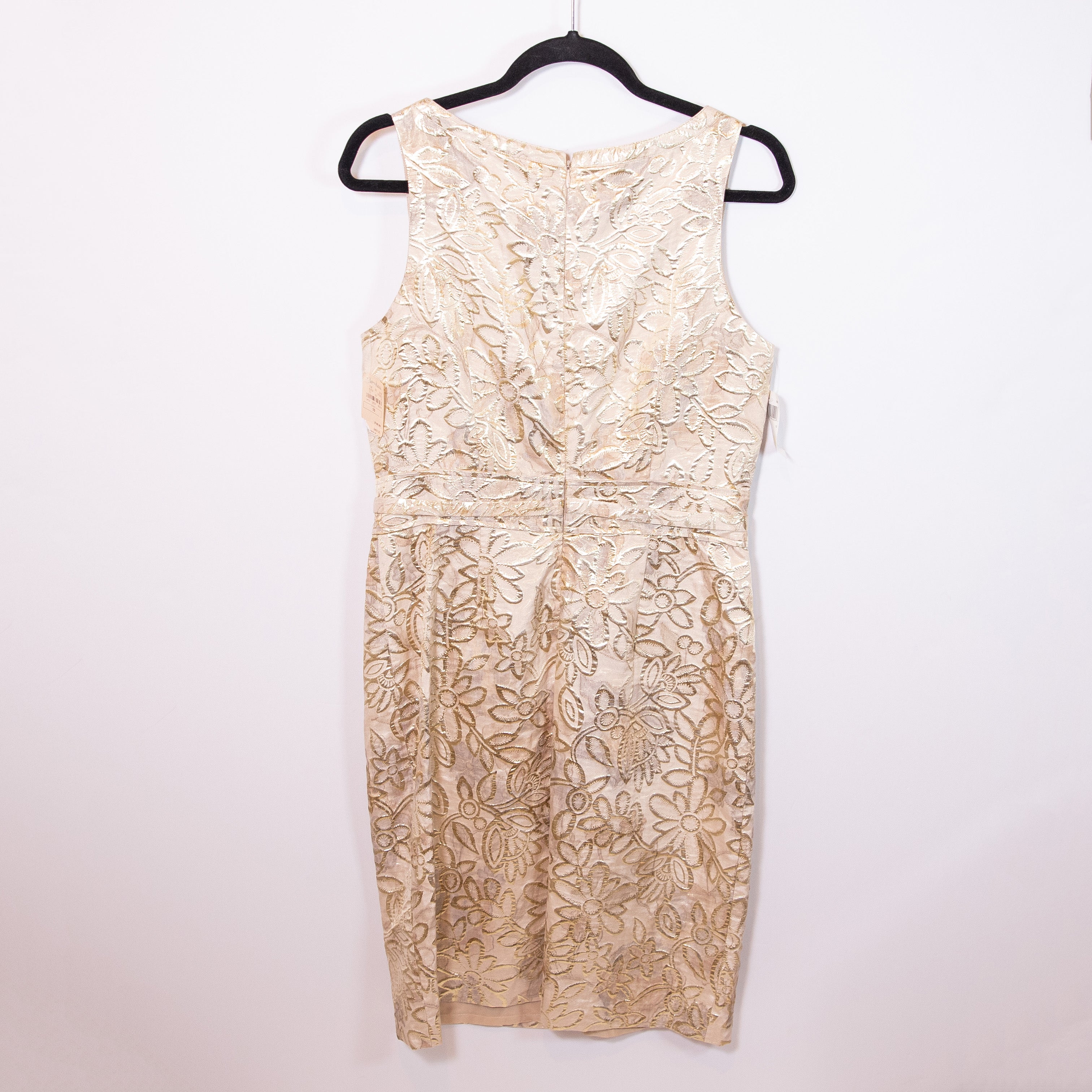 NEW Chetta B Gold Metallic Floral Jacquard Lame Belted Mini Sheath Dress 10