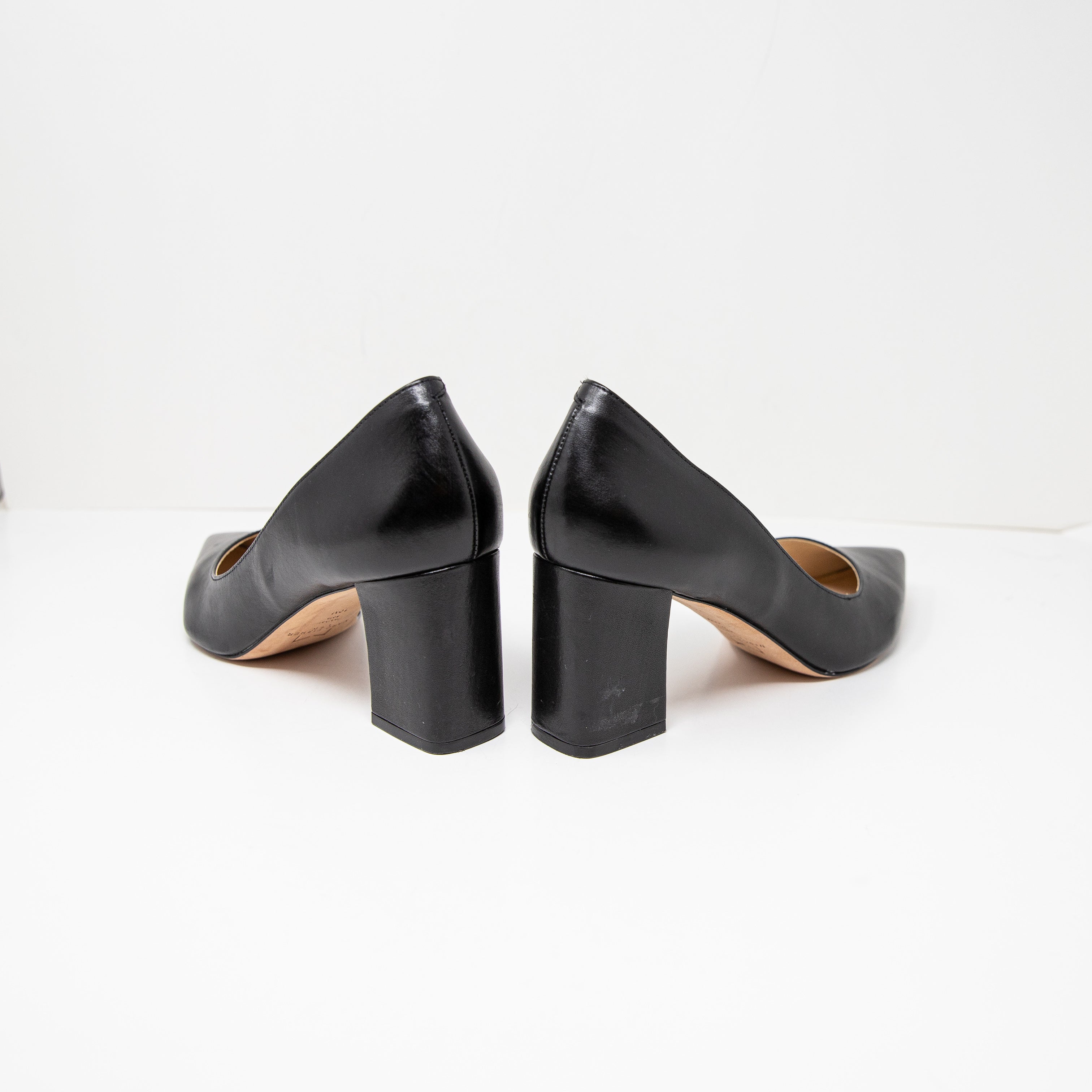 Marc Fisher Zala Women's Leather Almond Toe Block High Heels Shoes Black 10