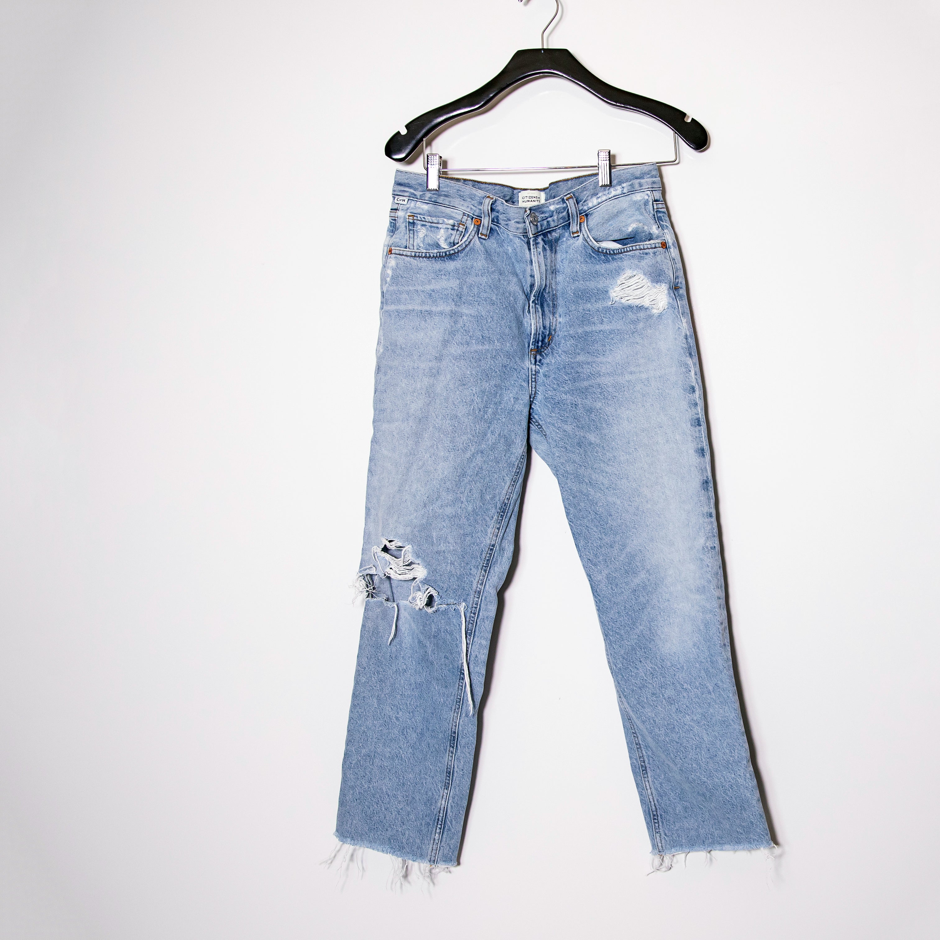 Citizens Of Humanity Women's Daphne Crop Cotton Straight Leg Distressed Jeans 29