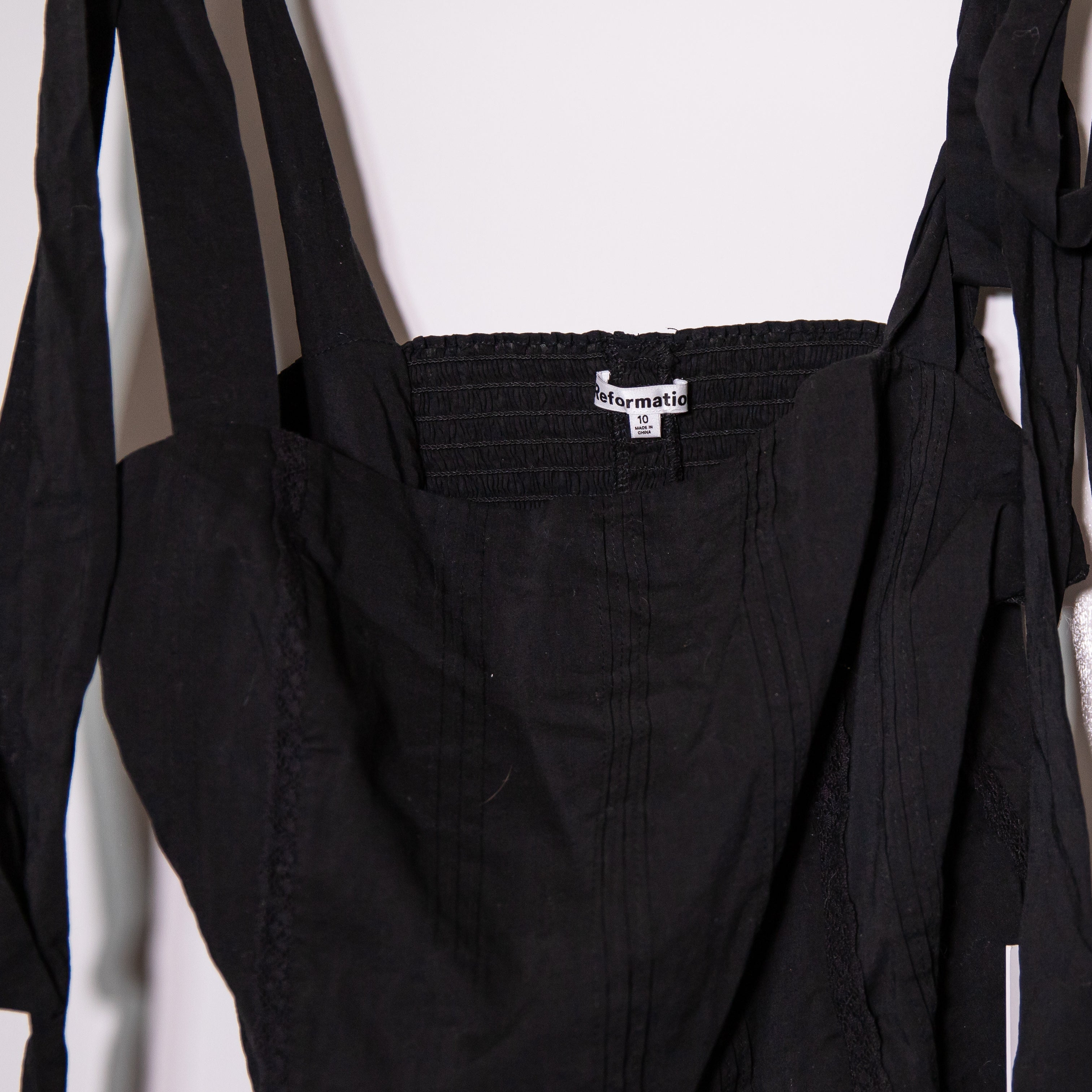 NEW Reformation Adelia Organic Cotton Blend Tie Shoulder Tank Top Black 10