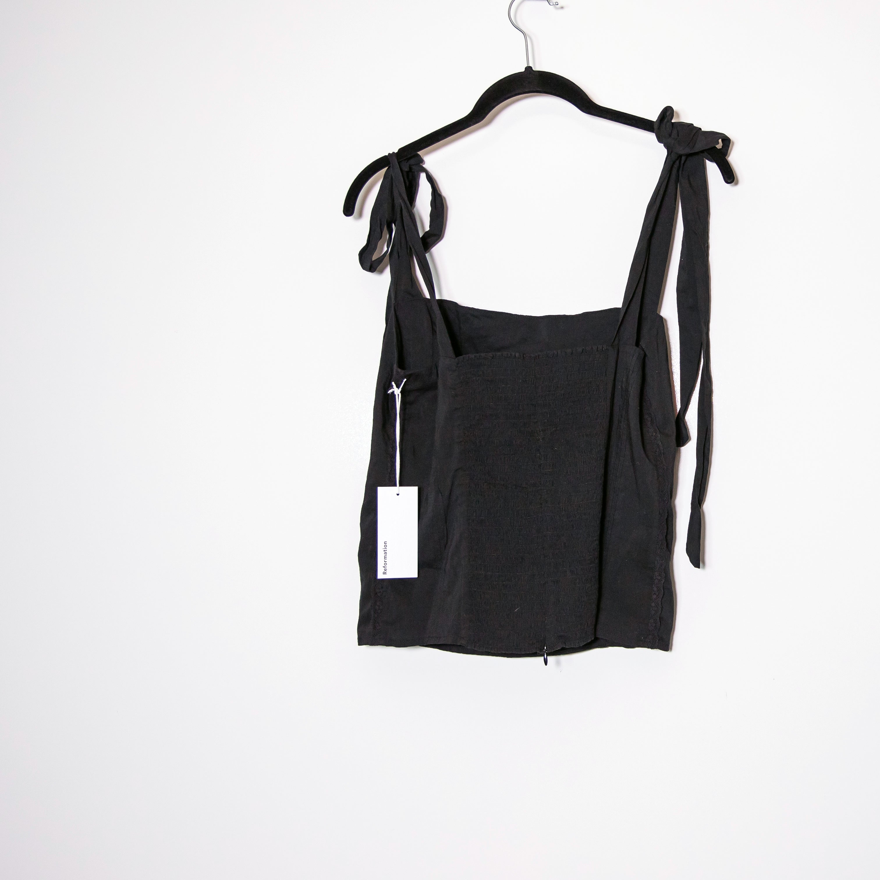 NEW Reformation Adelia Organic Cotton Blend Tie Shoulder Tank Top Black 10