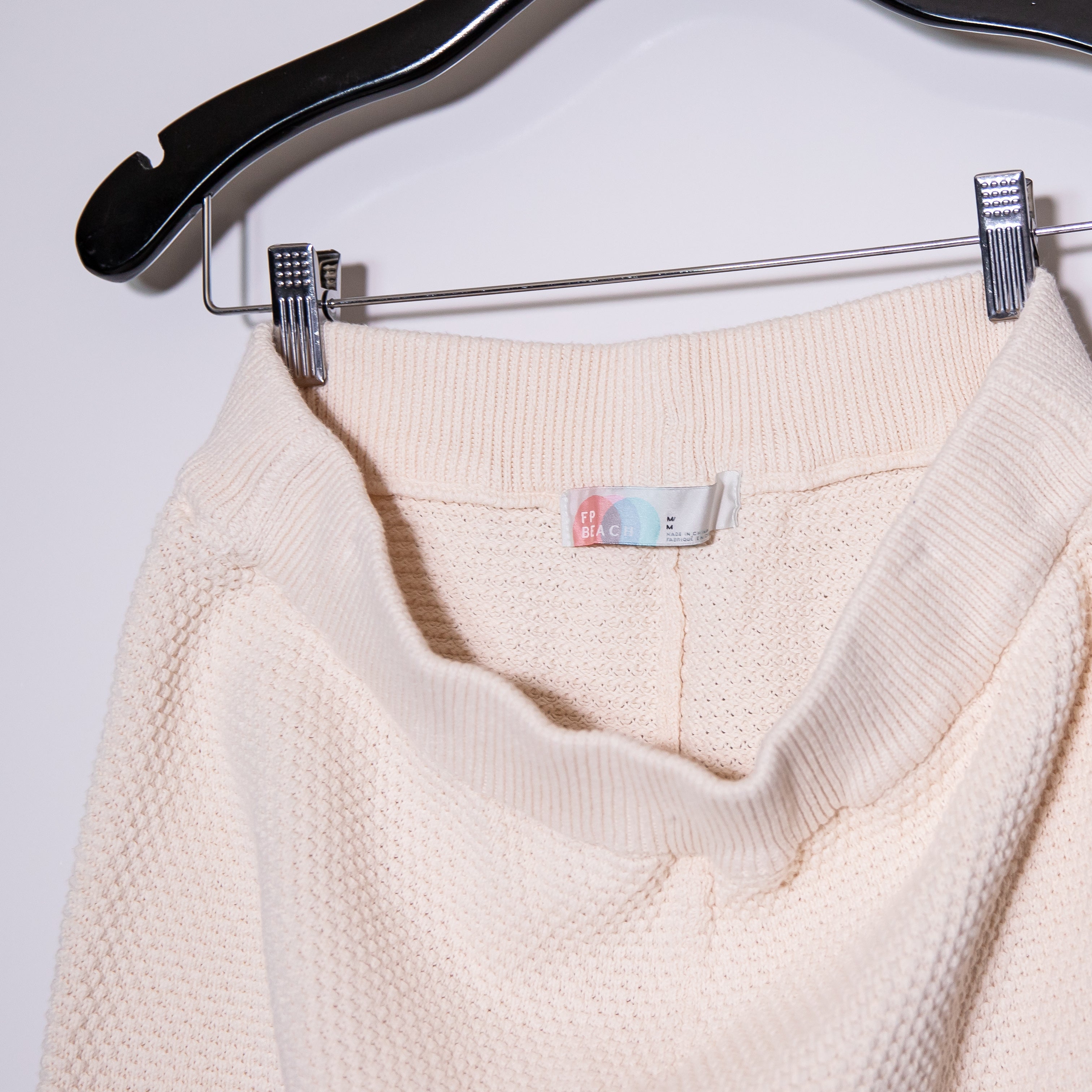 Free People Beach Hailee Waffle Stitch Cotton Knit Stretch Sweat Pants Ivory M