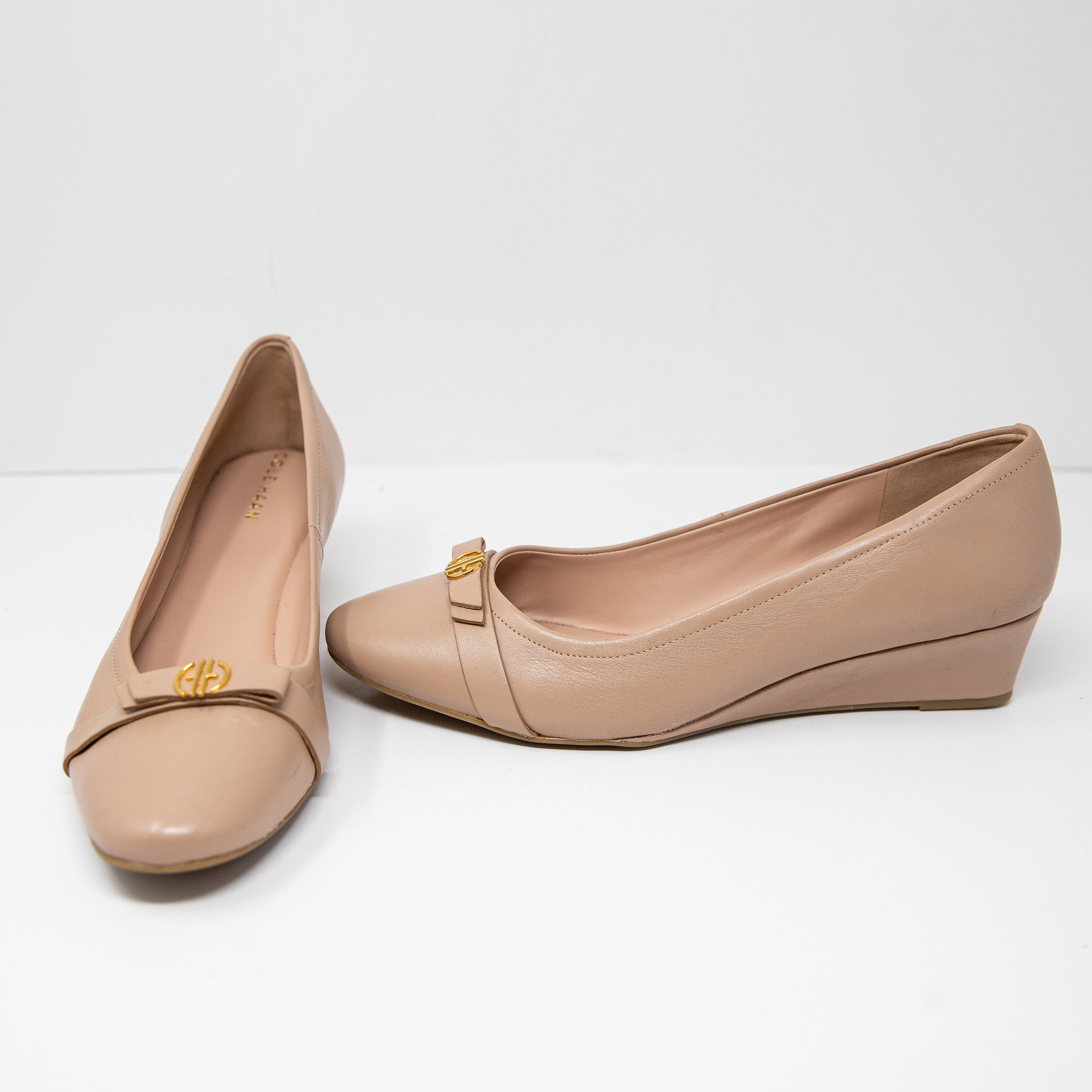 Cole Haan Women's Malta Slip on Round Toe Wedge High Heels Shoes Brush Shee Tan