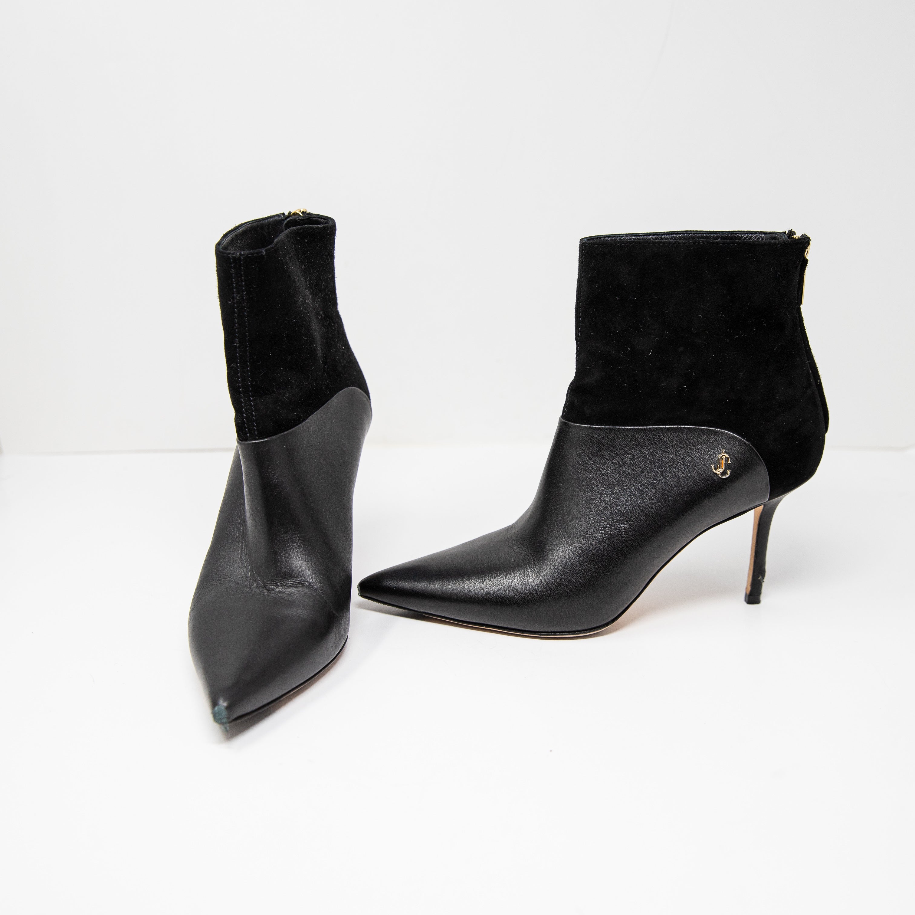 Jimmy Choo Beyla 85 High Heel Suede Leather Ankle Booties Boots Shoes Black 6