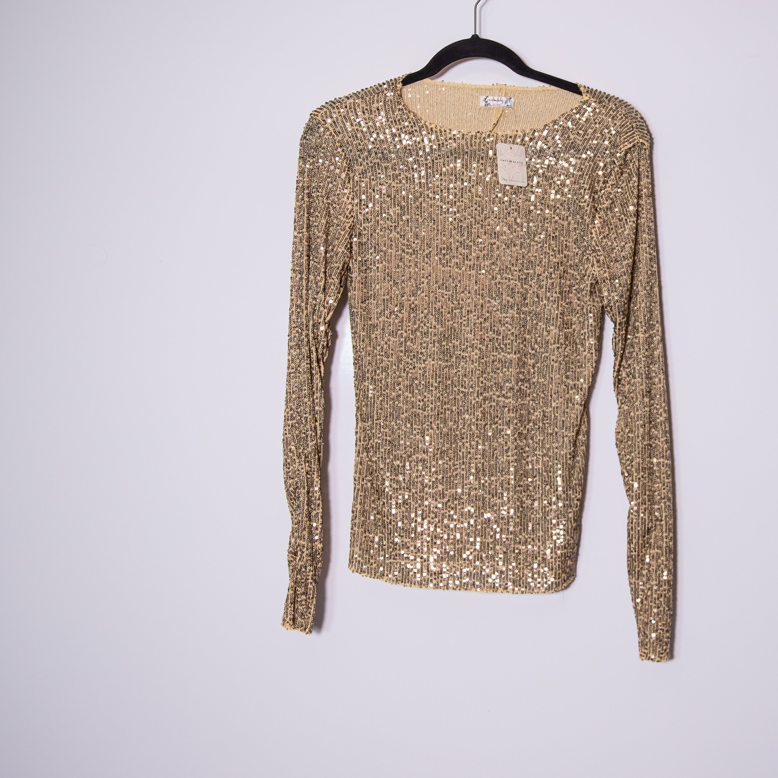 NEW Free People Gold Rush Sequin Sparkle Embellished Long Sleeve Shirt Top XS