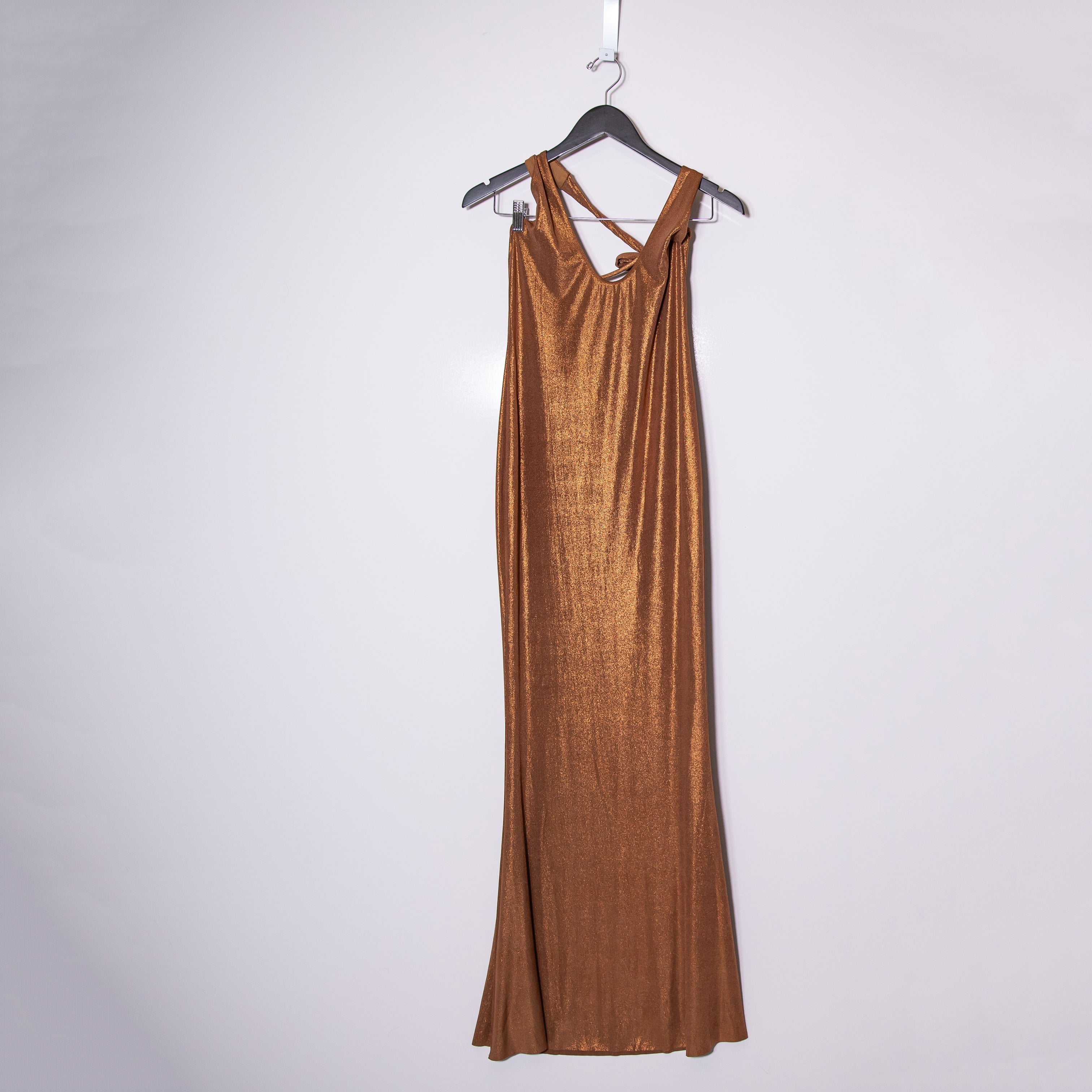 NEW Michael Costello Revolve Soleil Halter Neck Straight Maxi Gown Dress Bronze