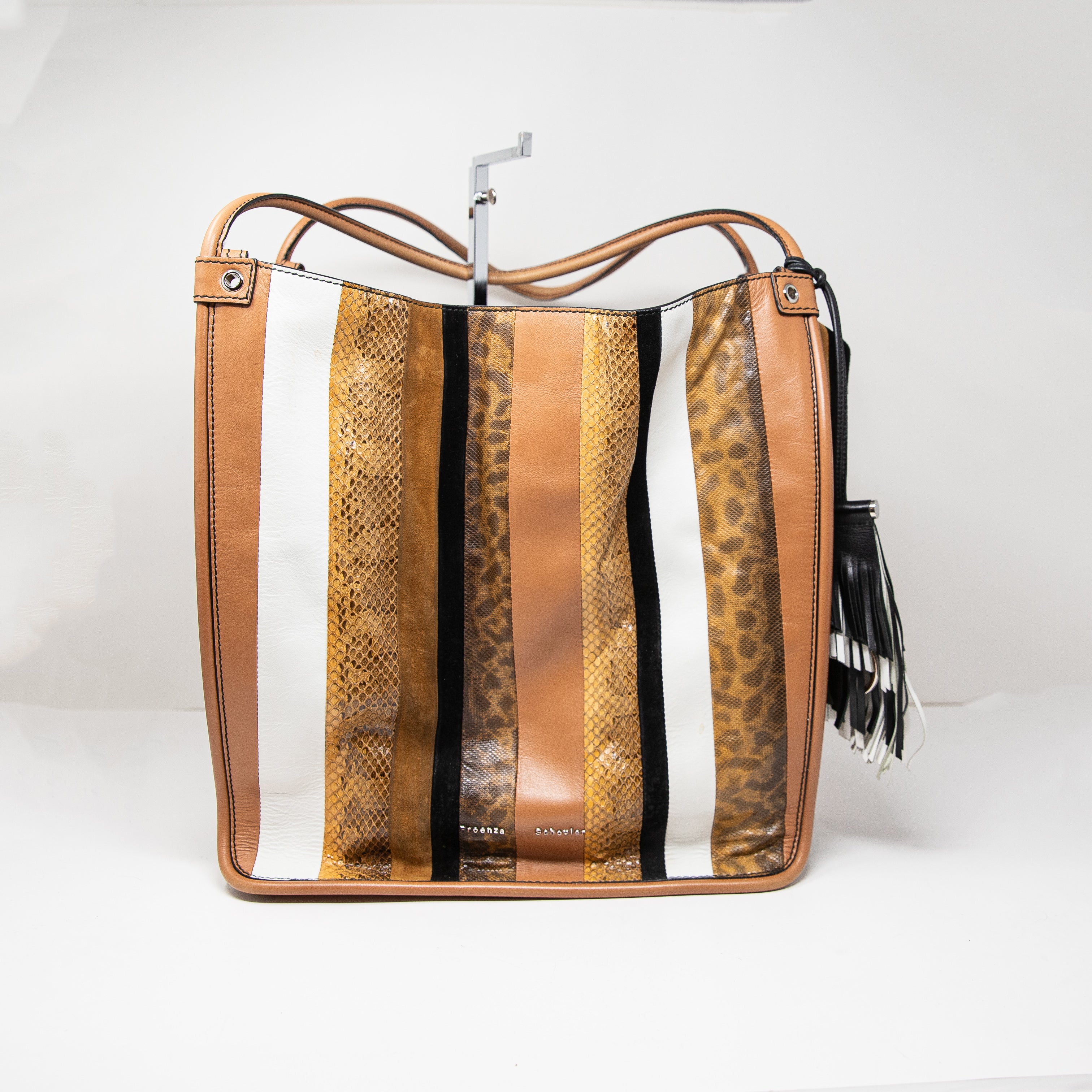 Proenza Schouler Genuine Leather Brown Stripe Animal Print Shoulder Bag Purse