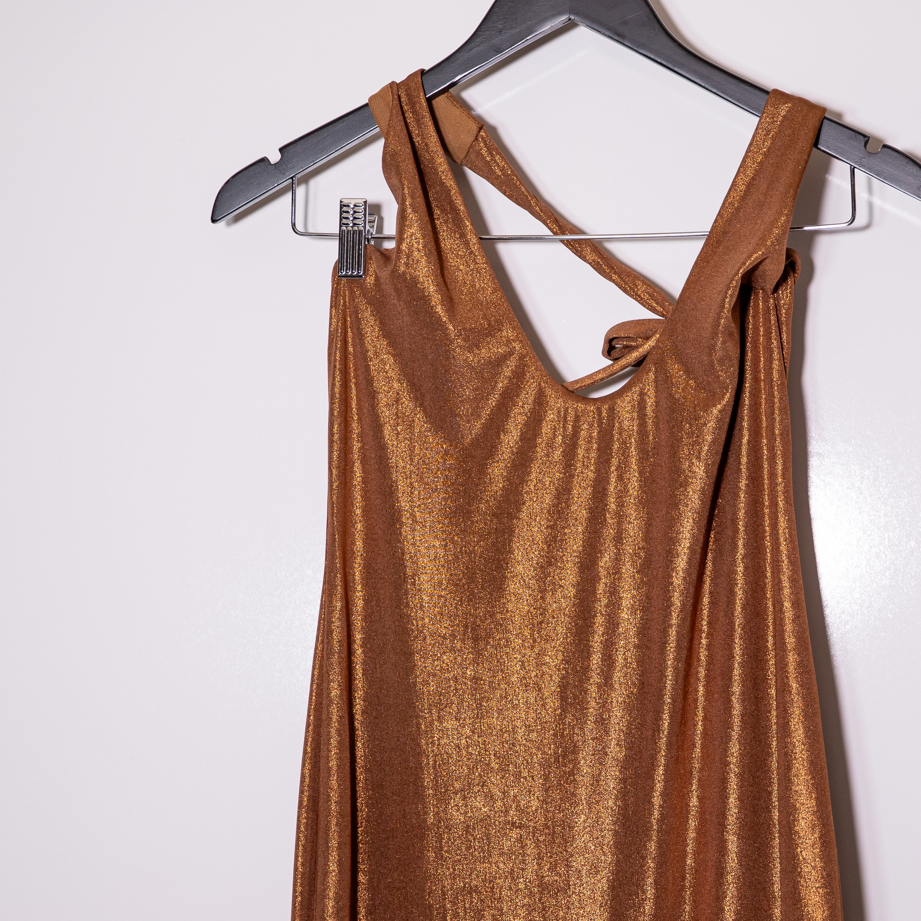 NEW Michael Costello Revolve Soleil Halter Neck Straight Maxi Gown Dress Bronze