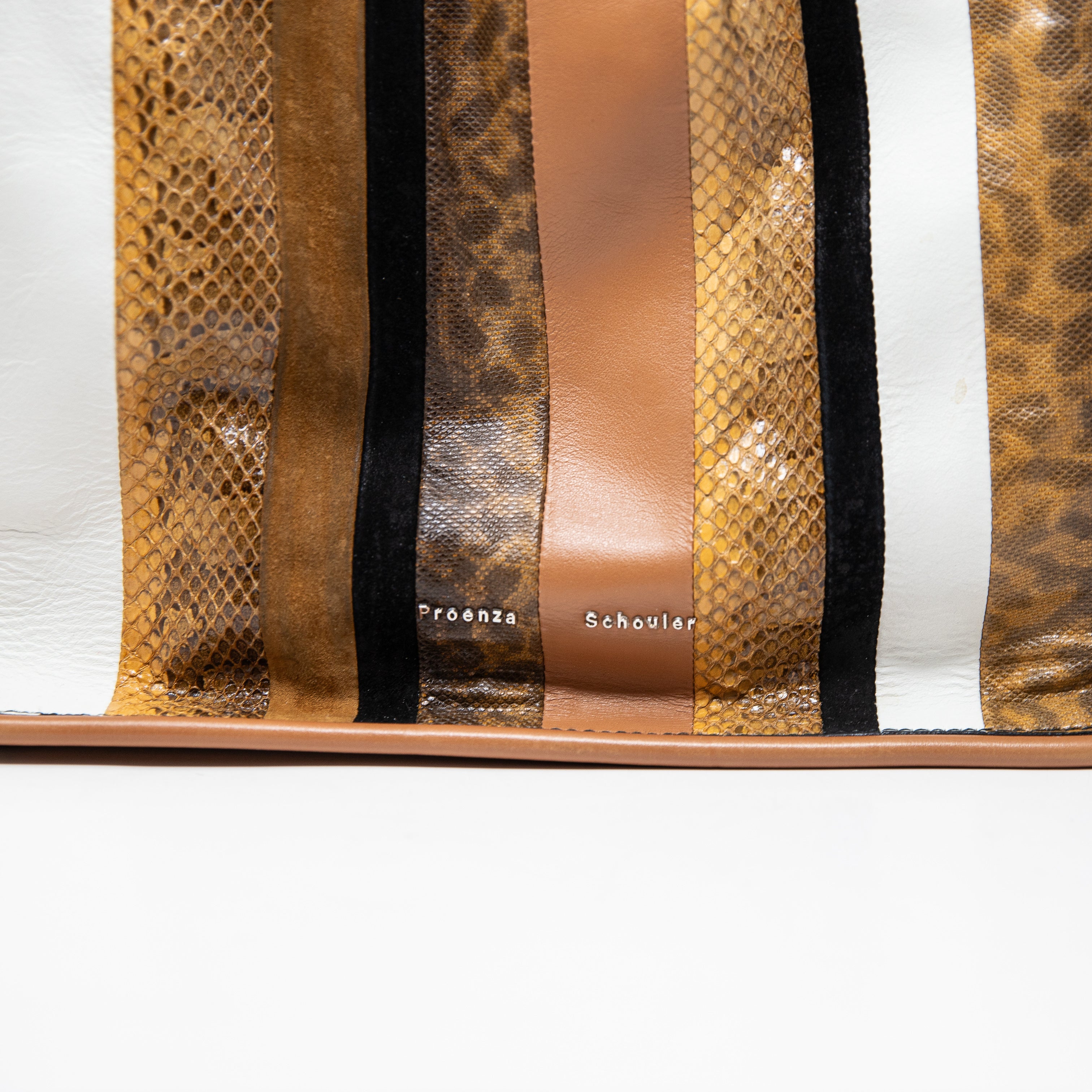 Proenza Schouler Genuine Leather Brown Stripe Animal Print Shoulder Bag Purse