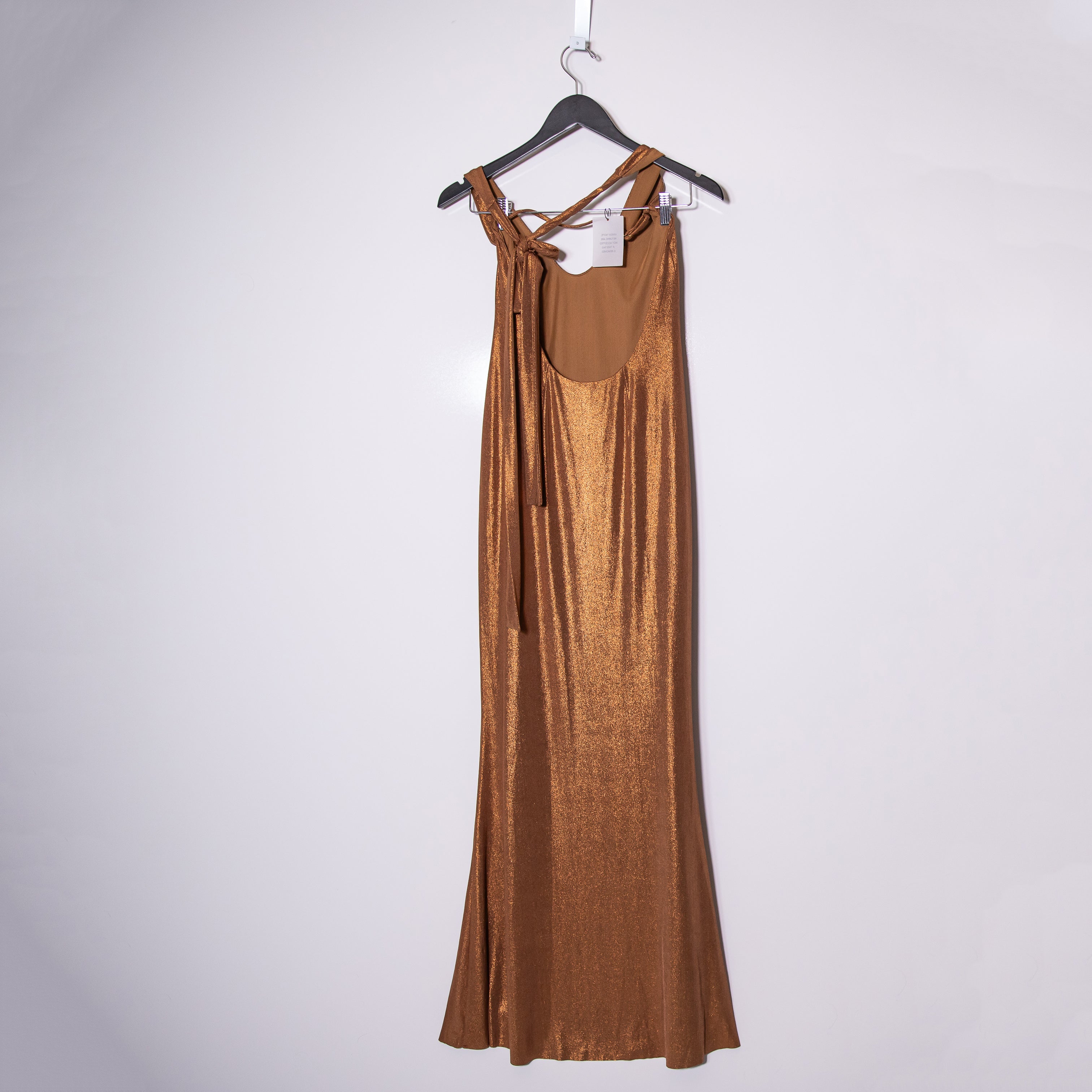 NEW Michael Costello Revolve Soleil Halter Neck Straight Maxi Gown Dress Bronze
