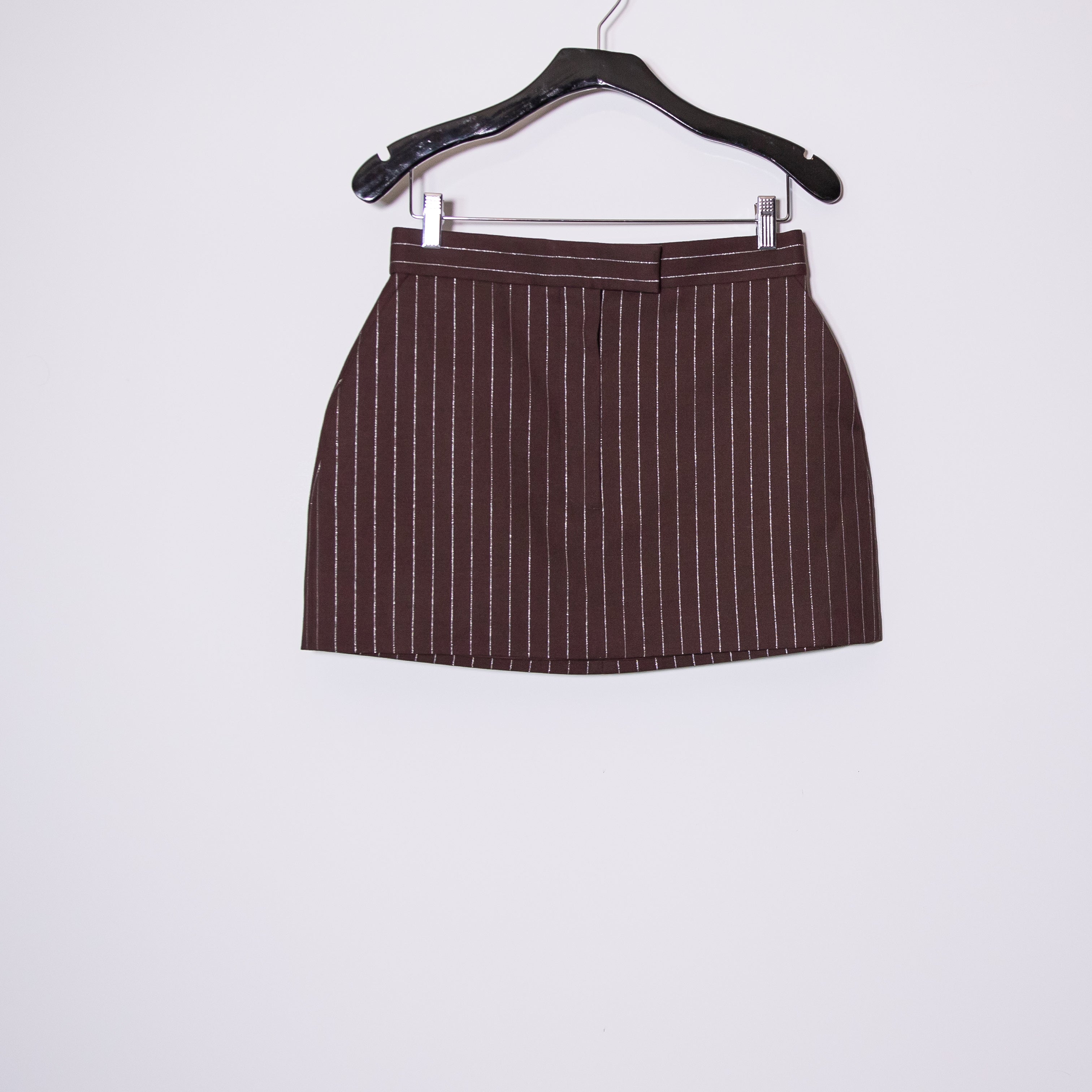 Alex Perry Lurex Metallic Pin Stripe Chocolate Brown Gold Mini Skirt 6