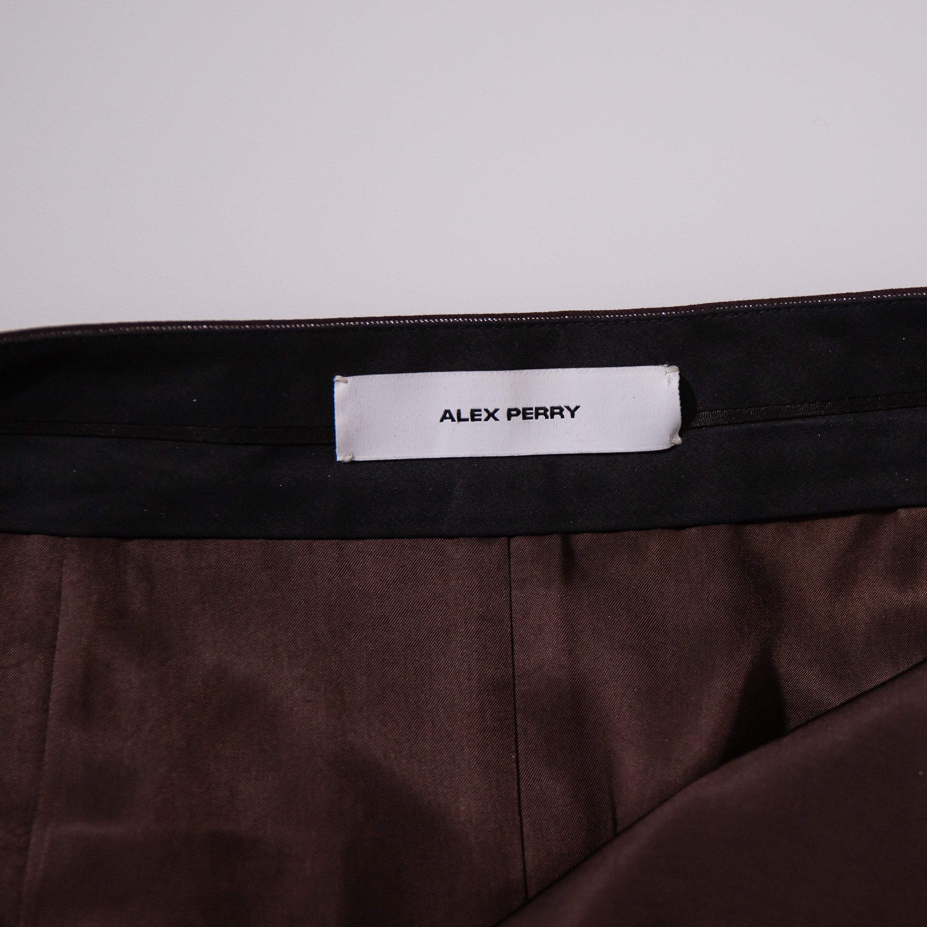 Alex Perry Lurex Metallic Pin Stripe Chocolate Brown Gold Mini Skirt 6