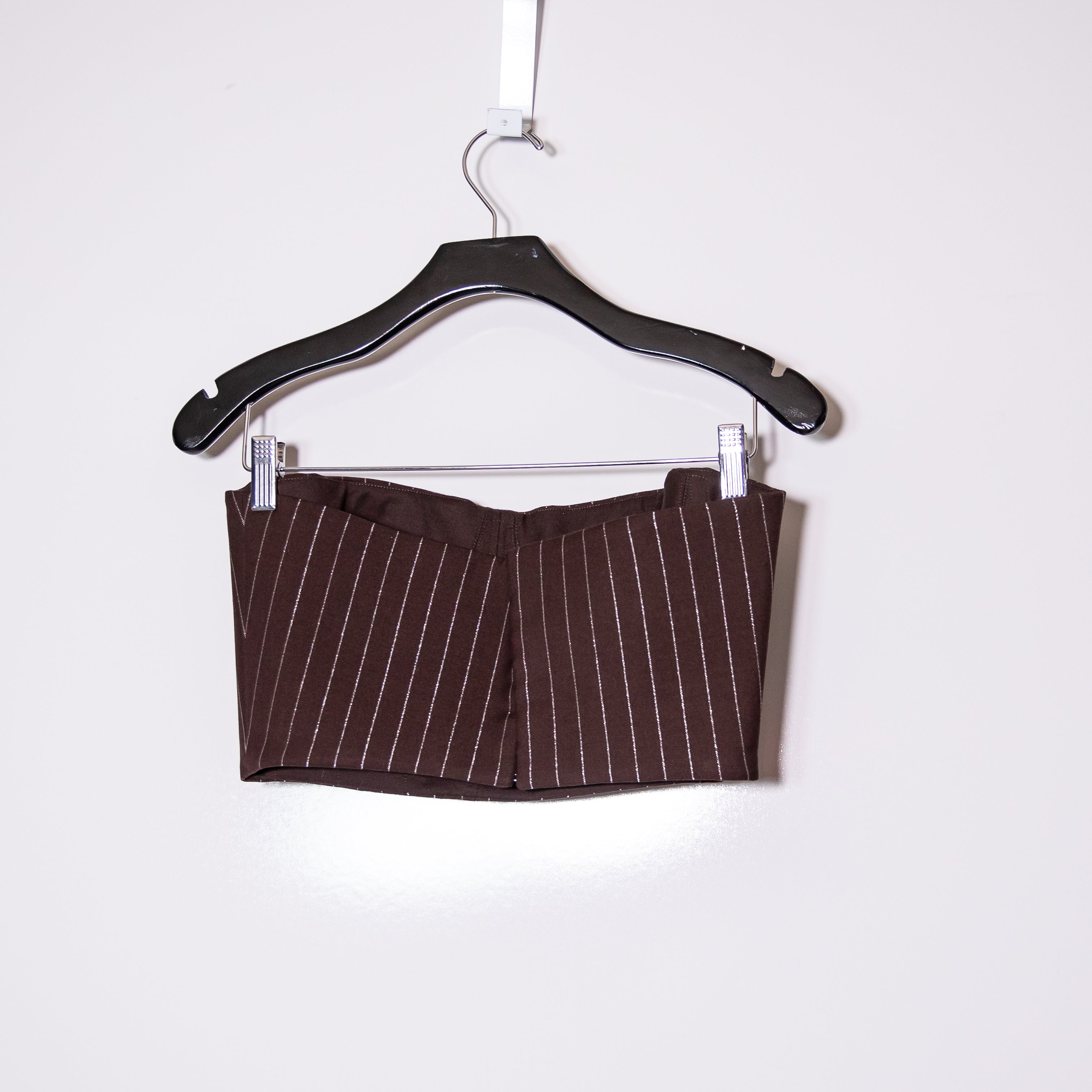 Alex Perry Chocolate Gold Metallic Lurex Pinstripe Strapless Corset Crop Top 6