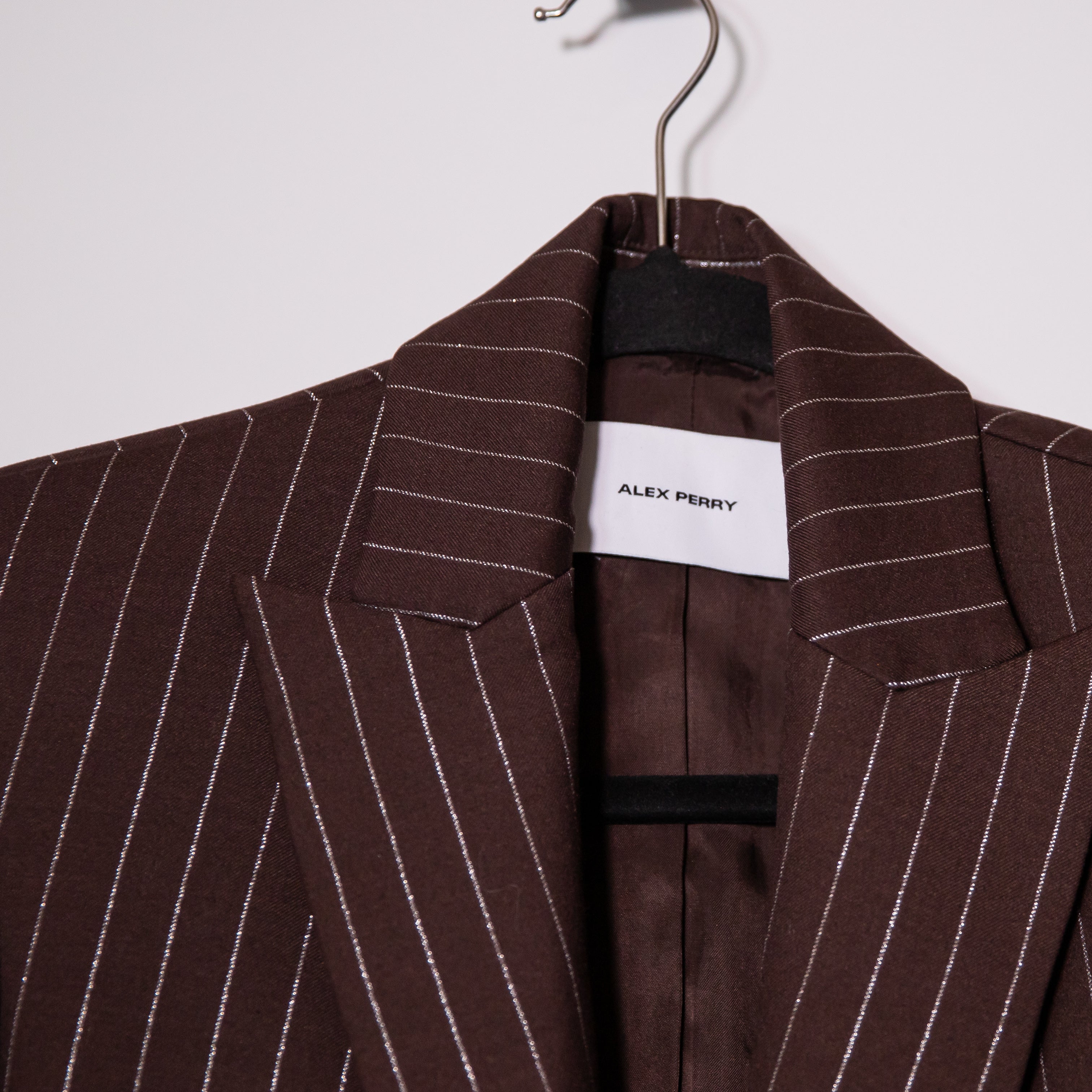 Alex Perry Lurex Pinstripe Chocolate Gold Single Breasted Oversize Blazer Jacket