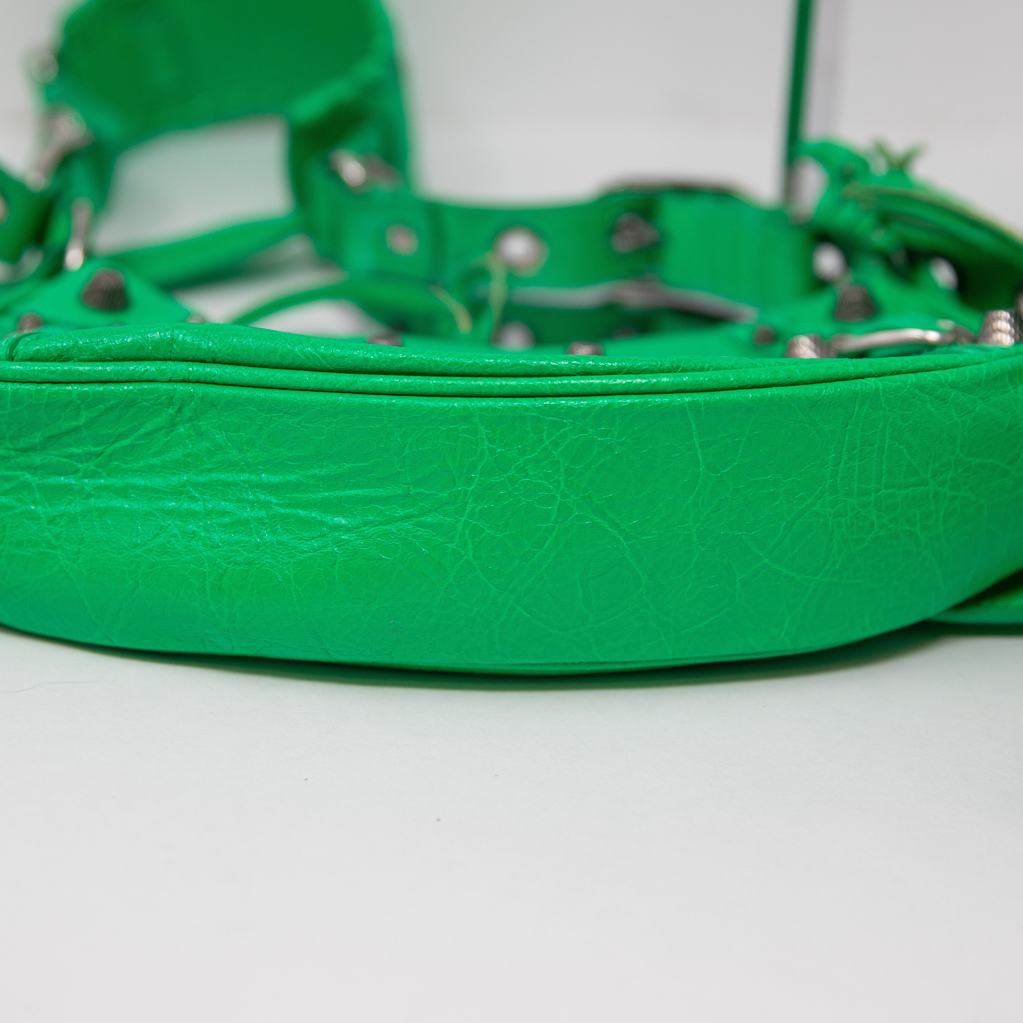 Balenciaga Le Cagole Genuine Lamb Leather Shoulder Purse Bag Vivid Green Silver