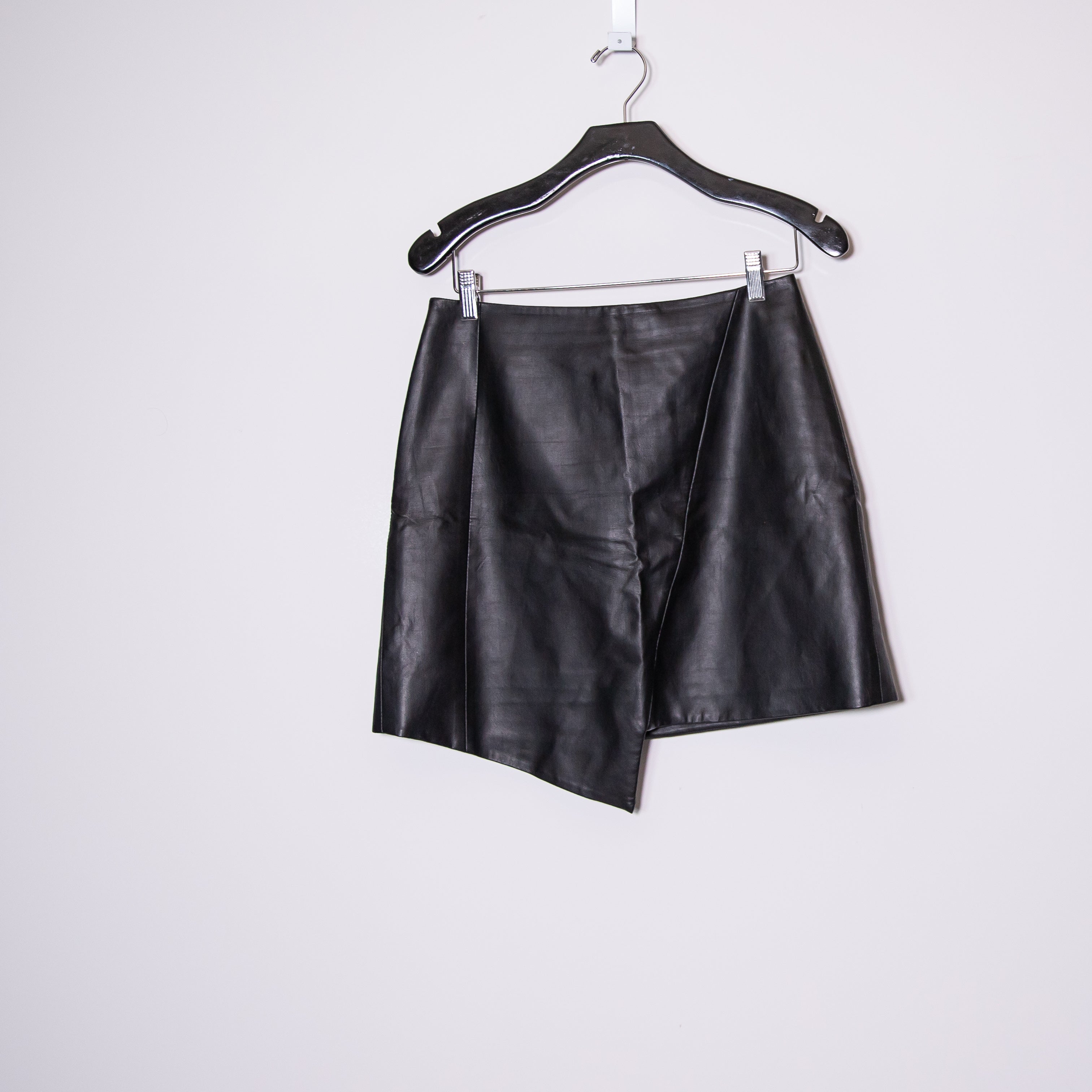 Ted Baker Oolive Asymmetric Hem Faux Vegan Leather Mini Skirt Black Medium