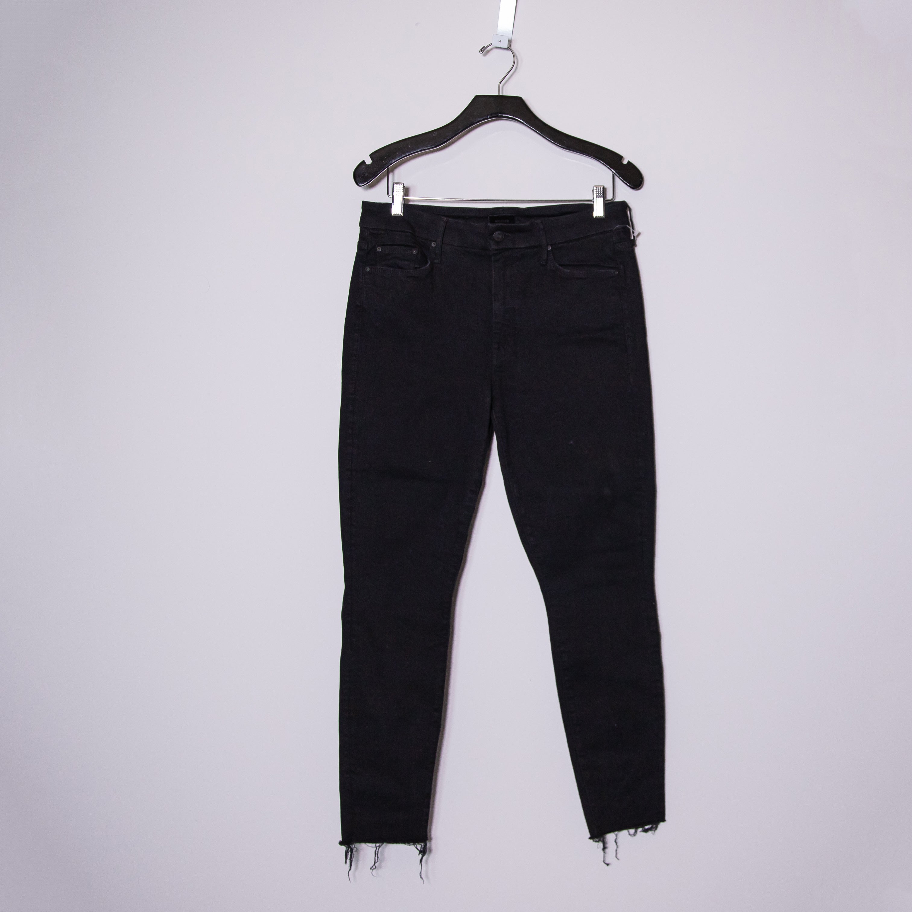 Mother Denim The Looker Ankle Fray Cotton Stretch Denim Jeans Not Guilty Black