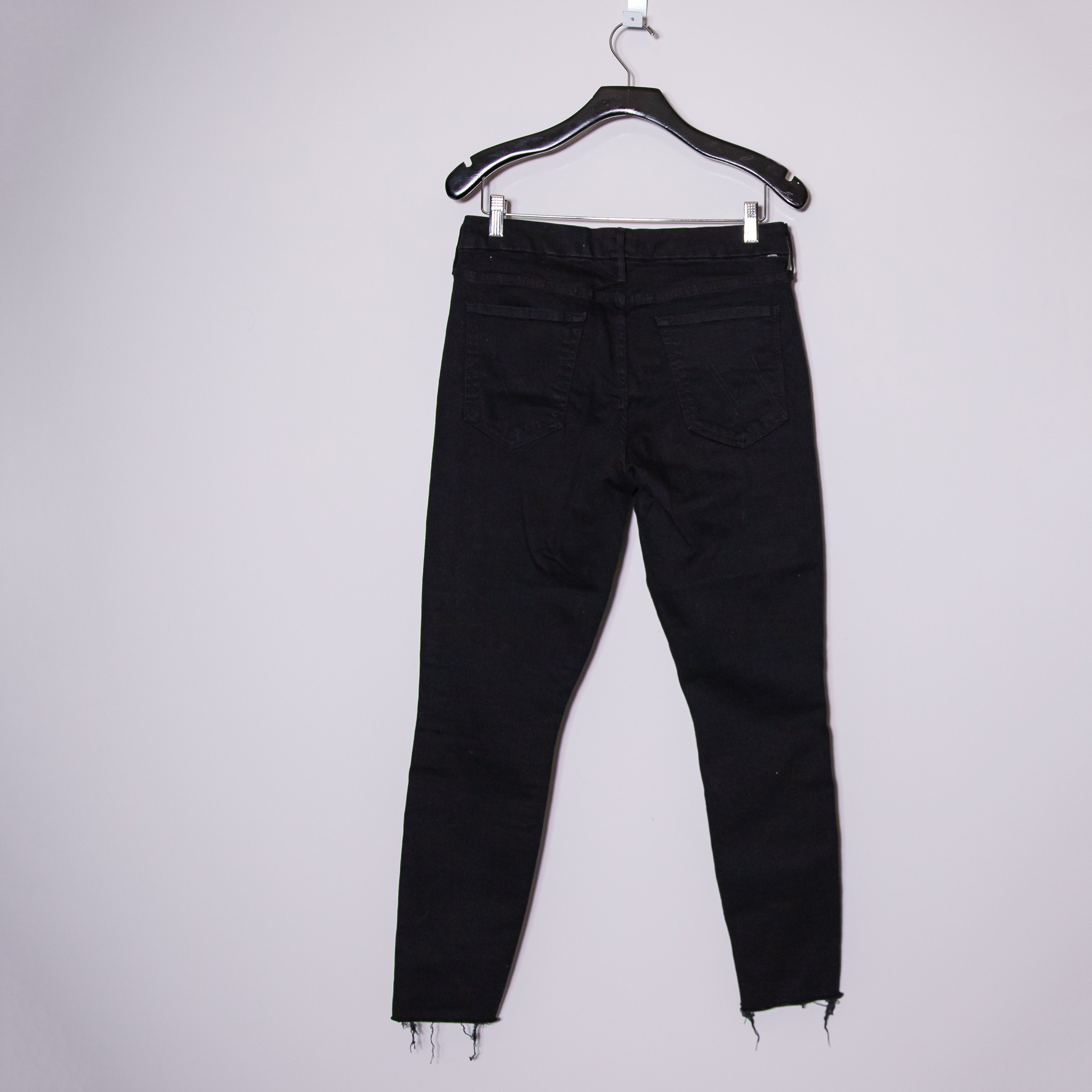 Mother Denim The Looker Ankle Fray Cotton Stretch Denim Jeans Not Guilty Black