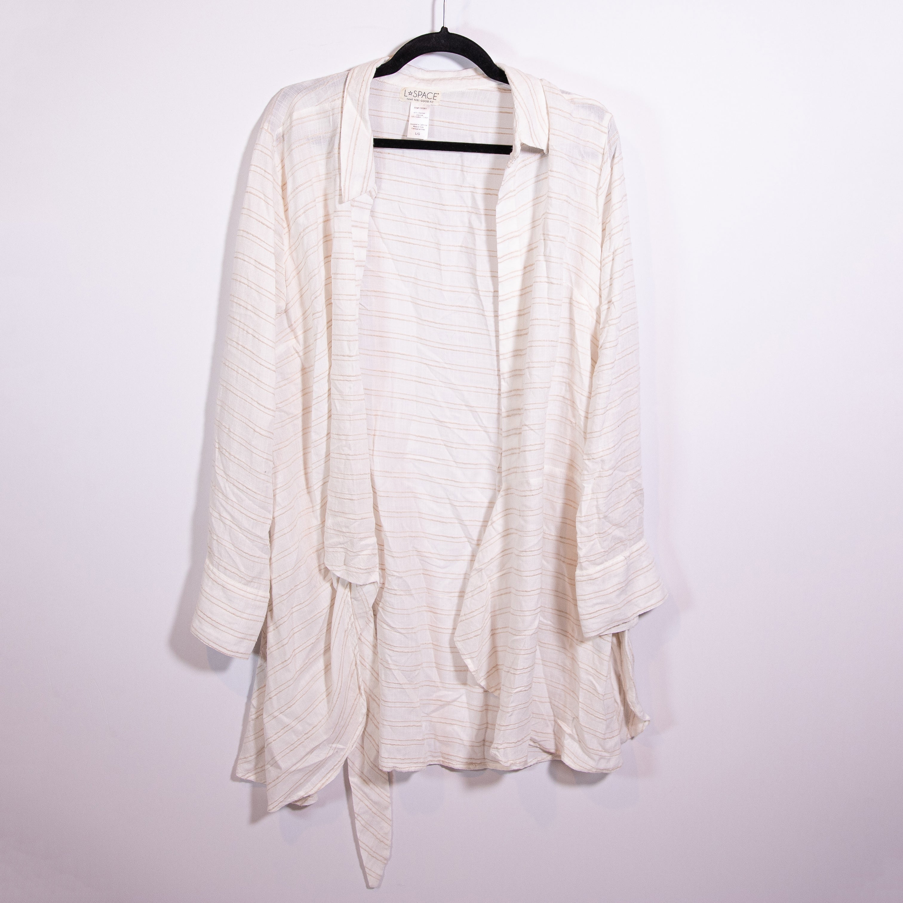 L*Space Viscose Cotton Collared Long Sleeve Open Front Cover Up Shirt Top Large