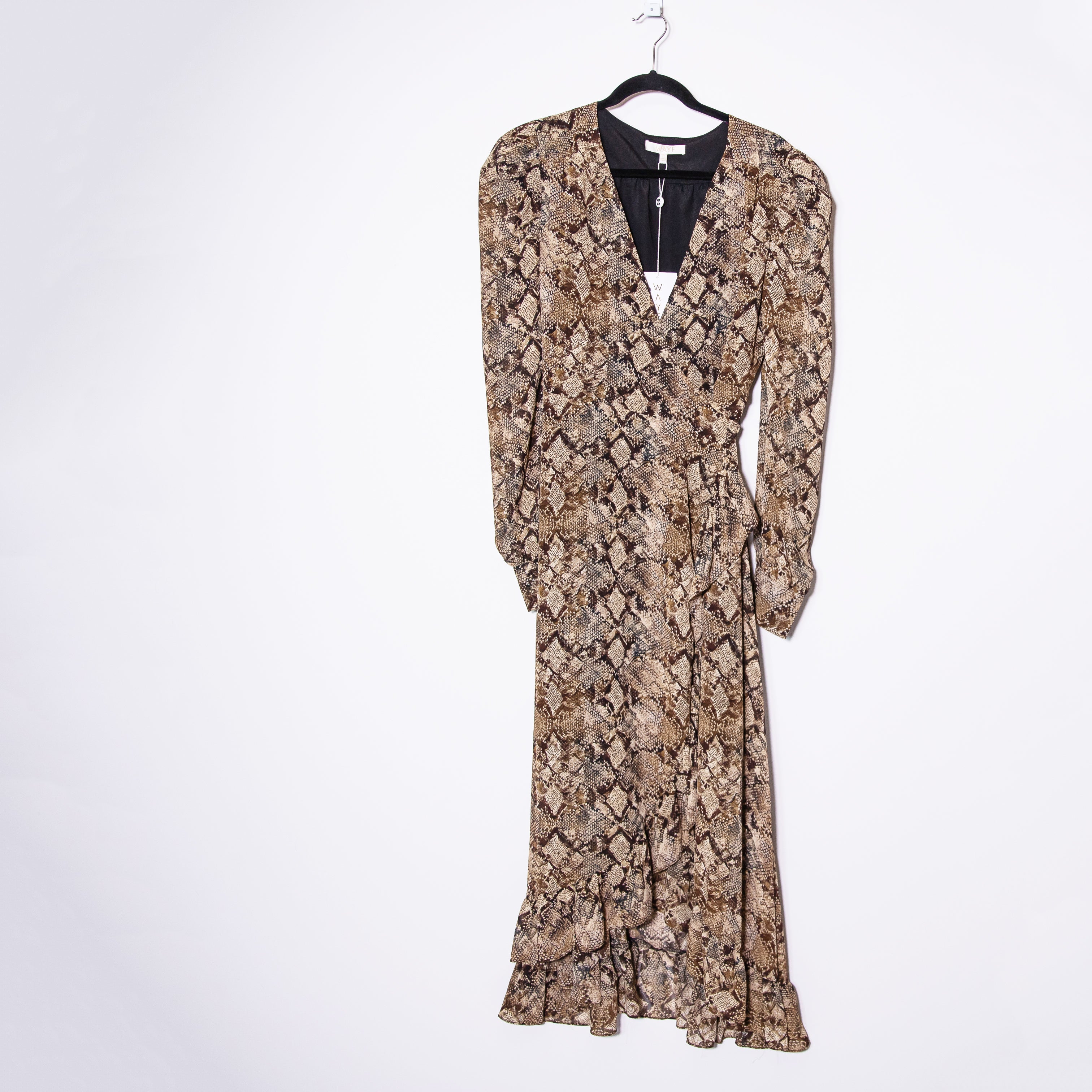 NEW WAYF Freeport Animal Python Snake Pattern Print Wrap Chiffon Midi Dress L