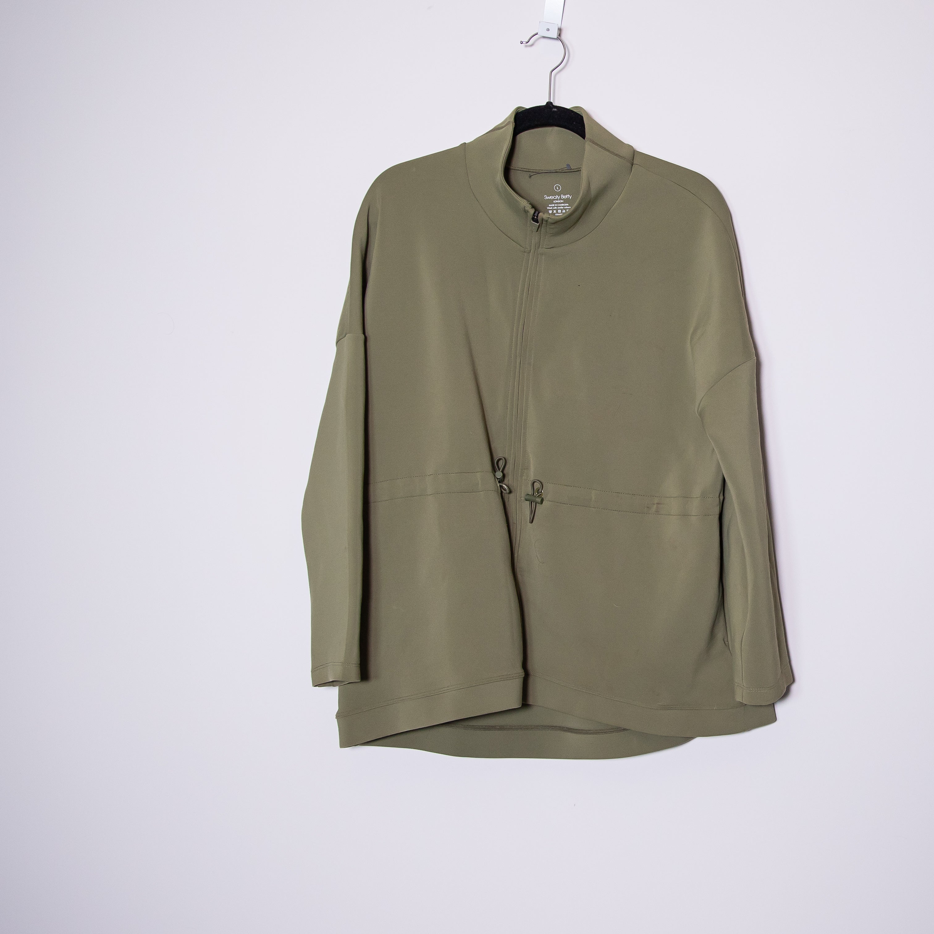 Sweaty Betty Grace Toggle Cinch Waist Full Zip Hooded Zip Jacket Moss Green 12