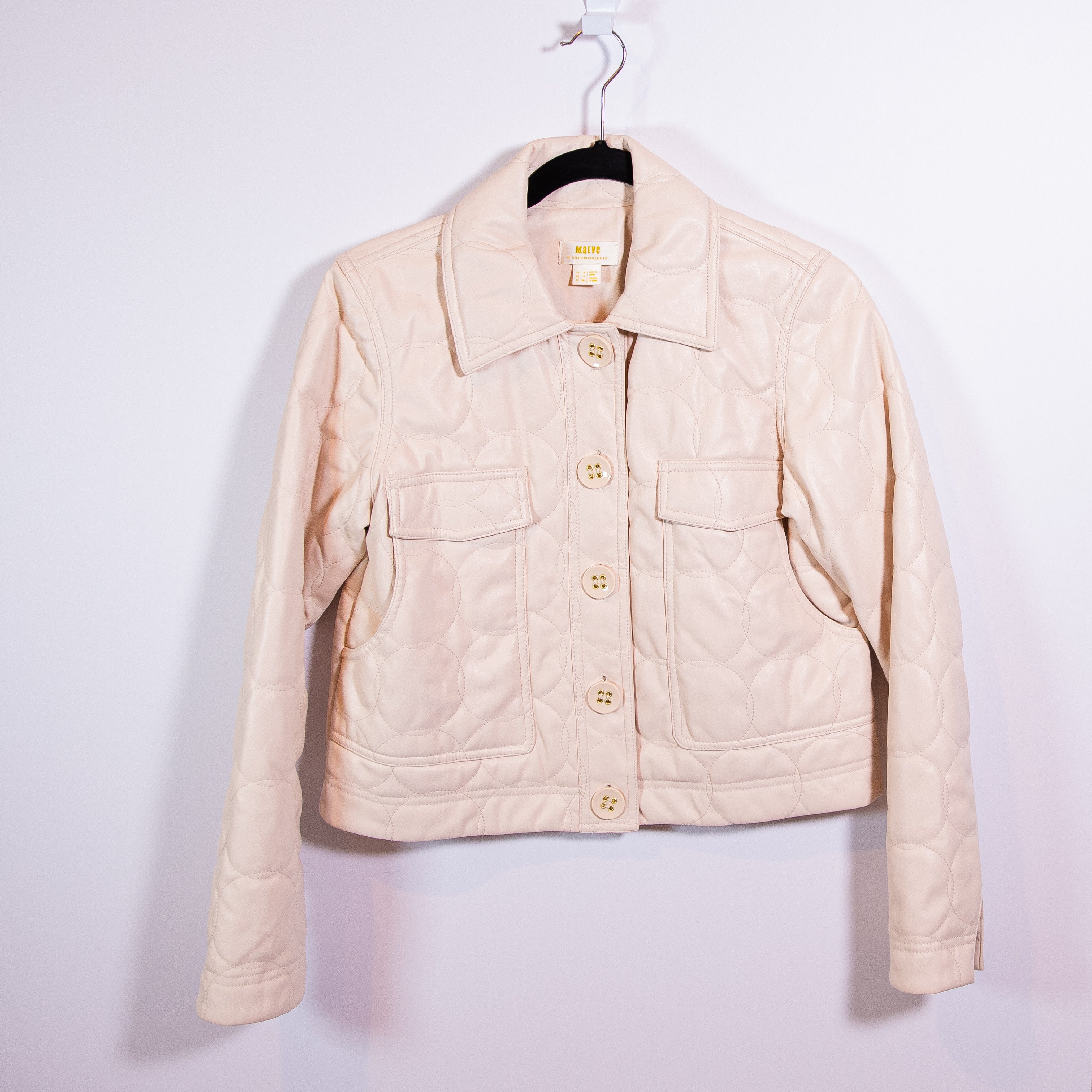 Maeve Anthropologie Faux Vegan Leather Quilted Collared Button Front Jacket 4