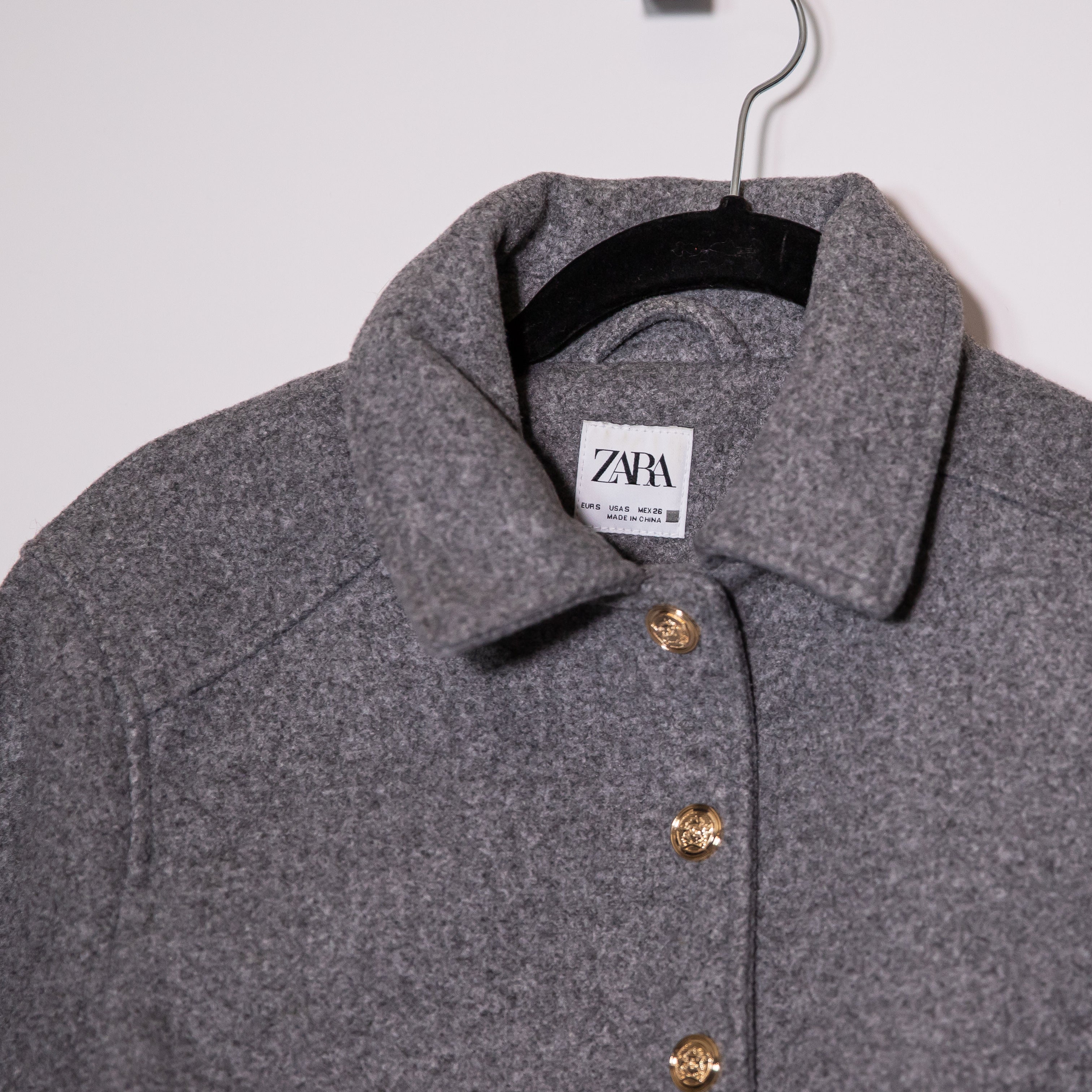 Zara Felt Collared Button Front Oversized Pockets Boxy Jacket Coat Gray Small