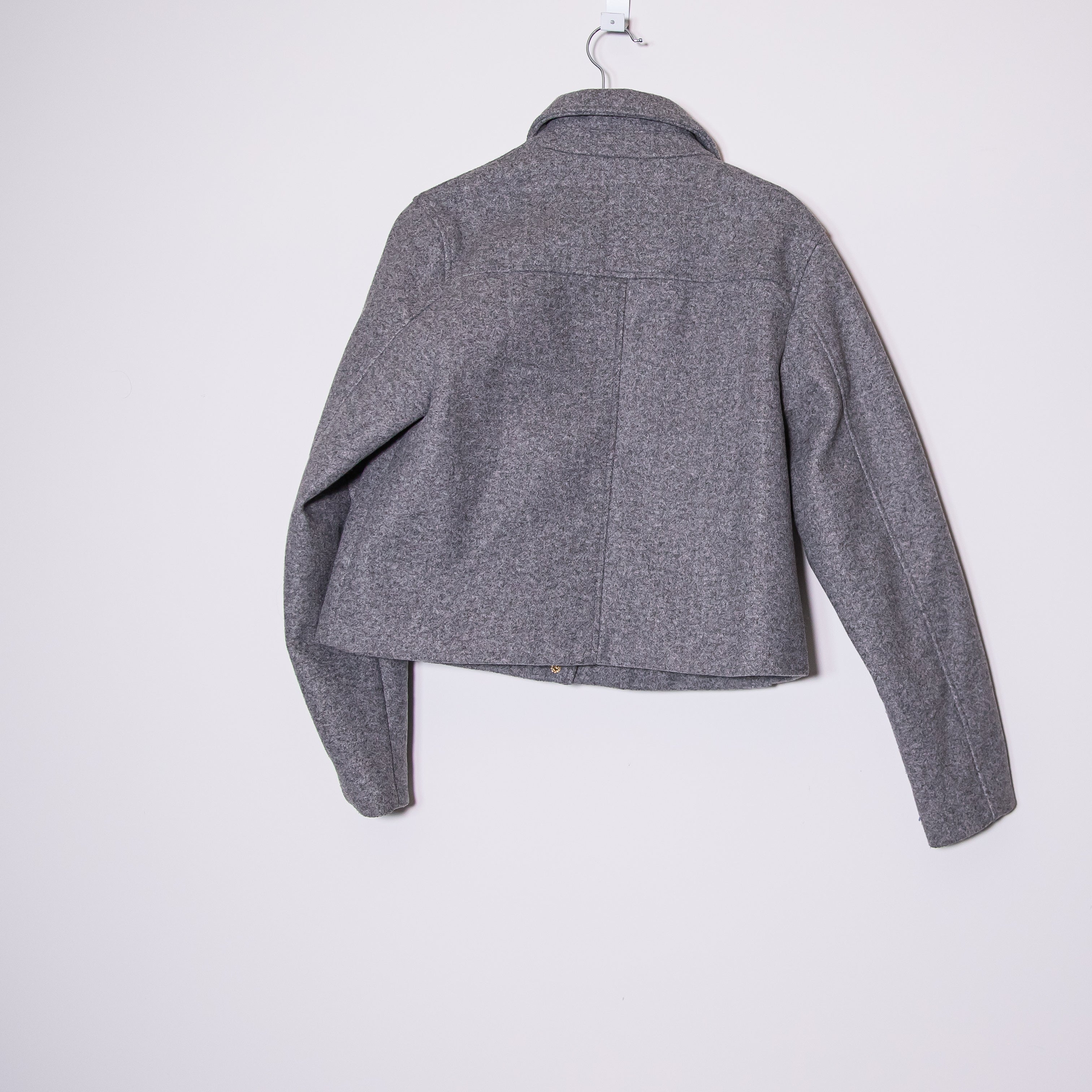 Zara Felt Collared Button Front Oversized Pockets Boxy Jacket Coat Gray Small