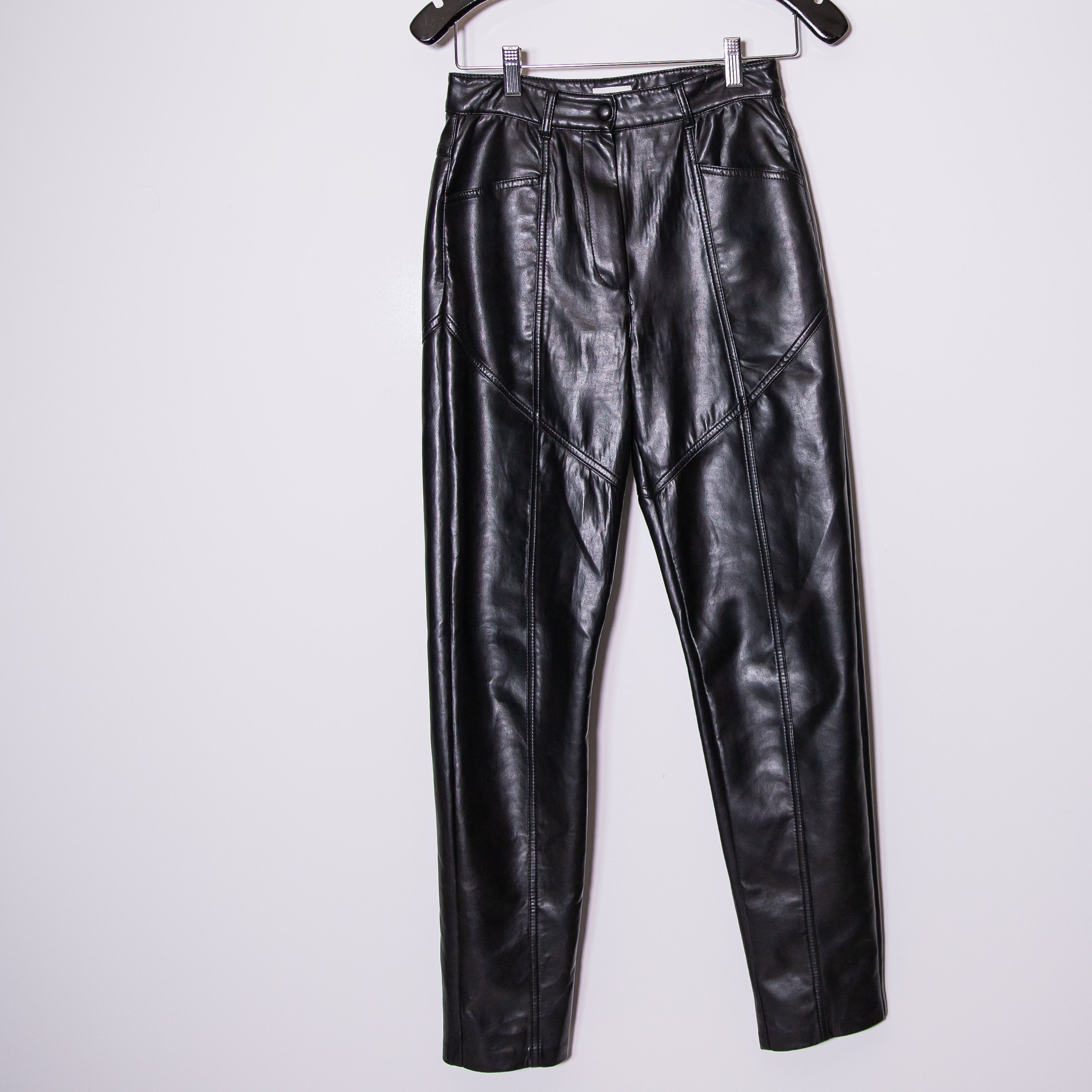 Wilfred Aritzia Rebel High Waisted Faux Vegan Leather Trouser Pants Black 2