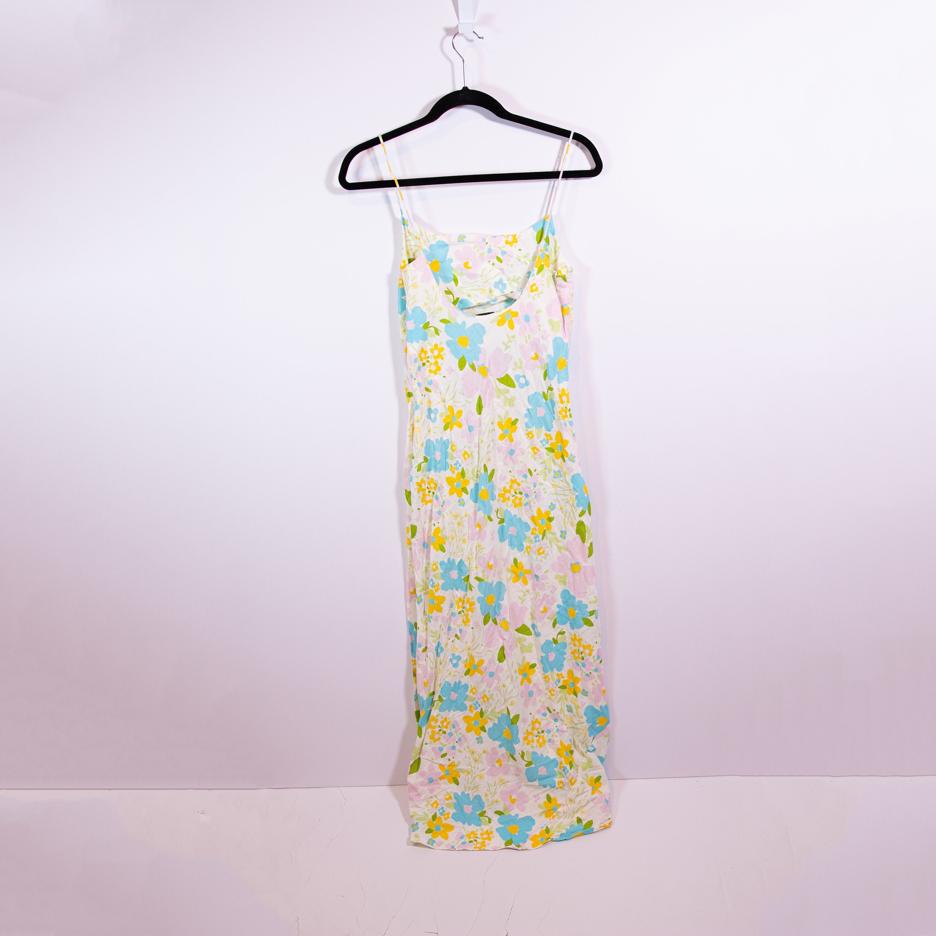 ASOS Design Linen Cotton Cami Tank Side Slit Maxi Dress In Pastel Floral Print 4