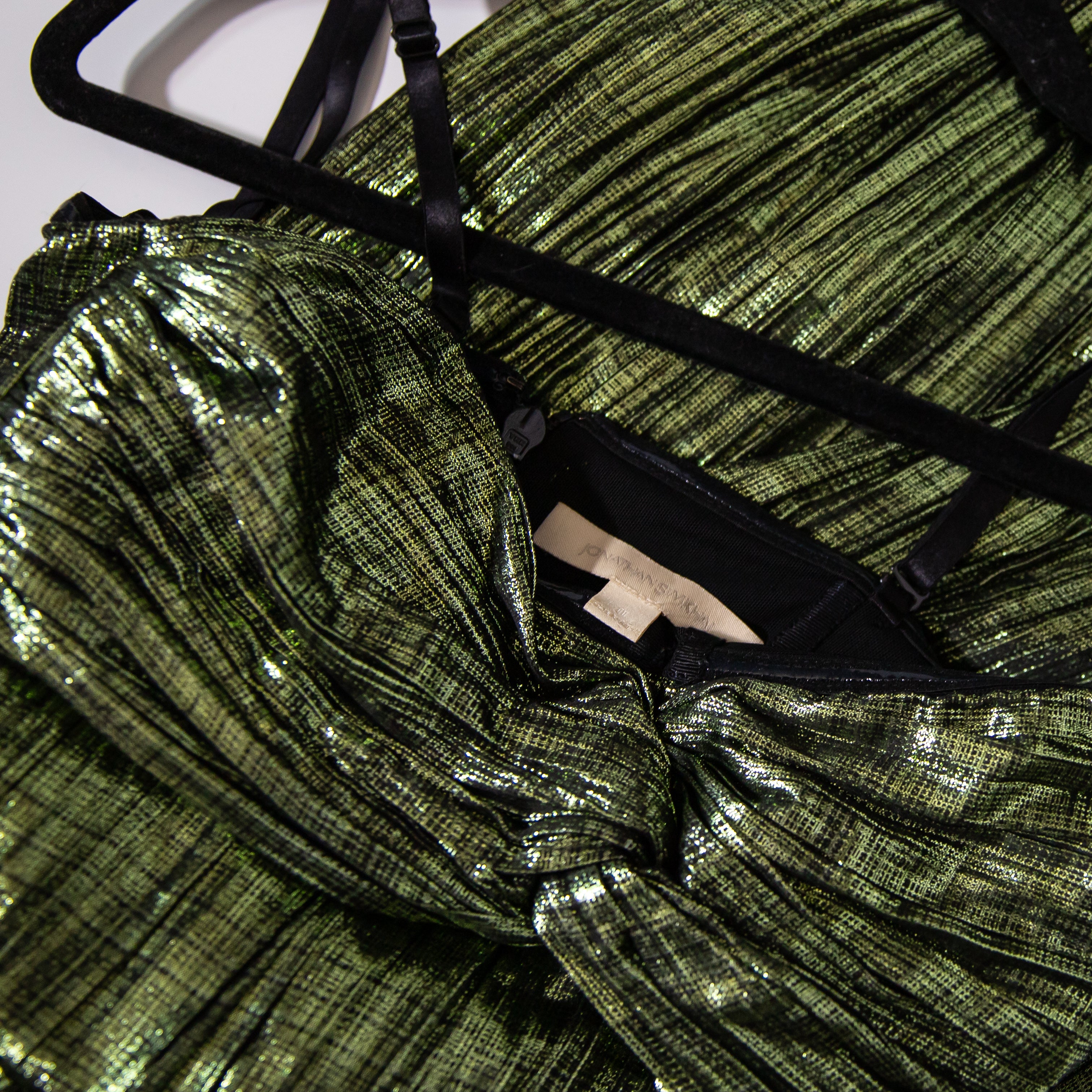 Jonathan Simkhai Metallic Plisse Pleated Strapless Maxi Dress Gown Green 0