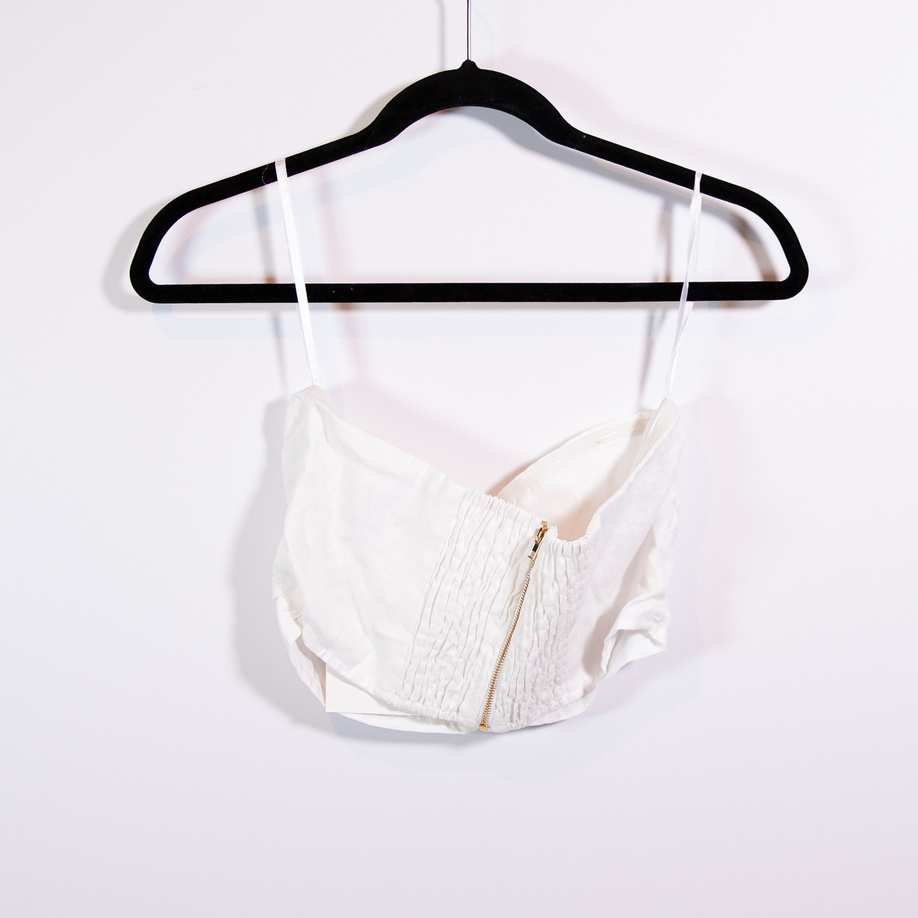 NEW Dissh Bonnie White Sweetheart Linen Blend Pleated Ruched Crop Tank Top 6