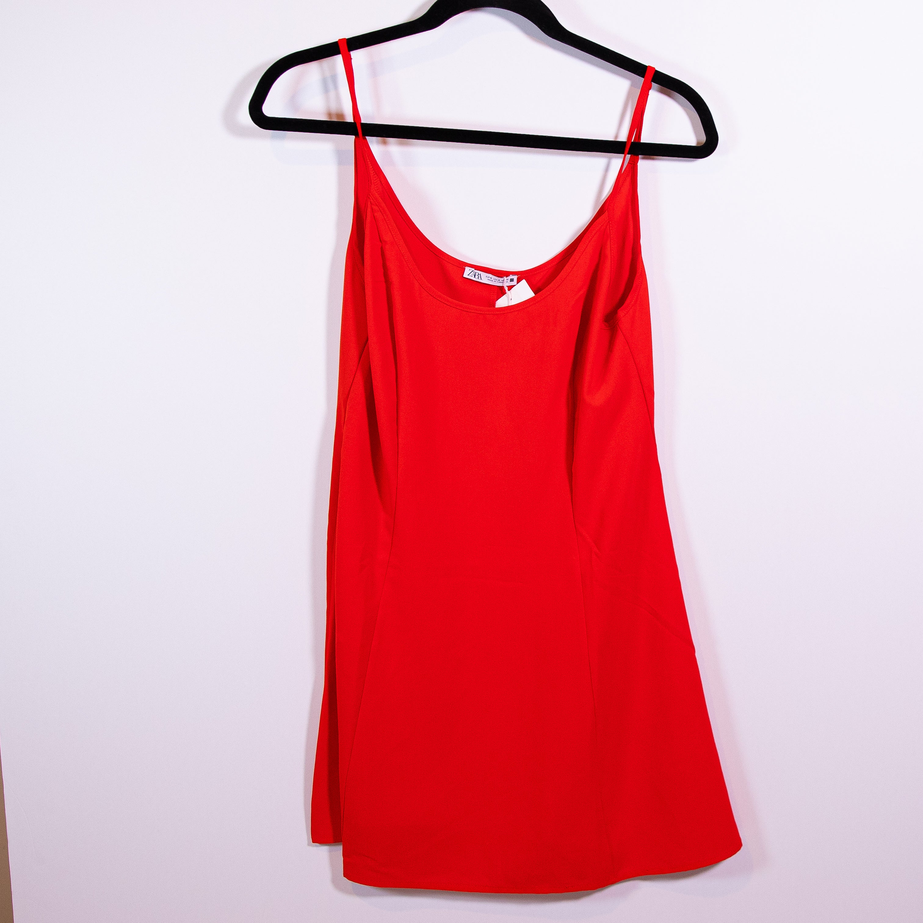 NEW Zara Scoop Neck Sleeveless Pullover Mini Slip Dress Solid Red Medium