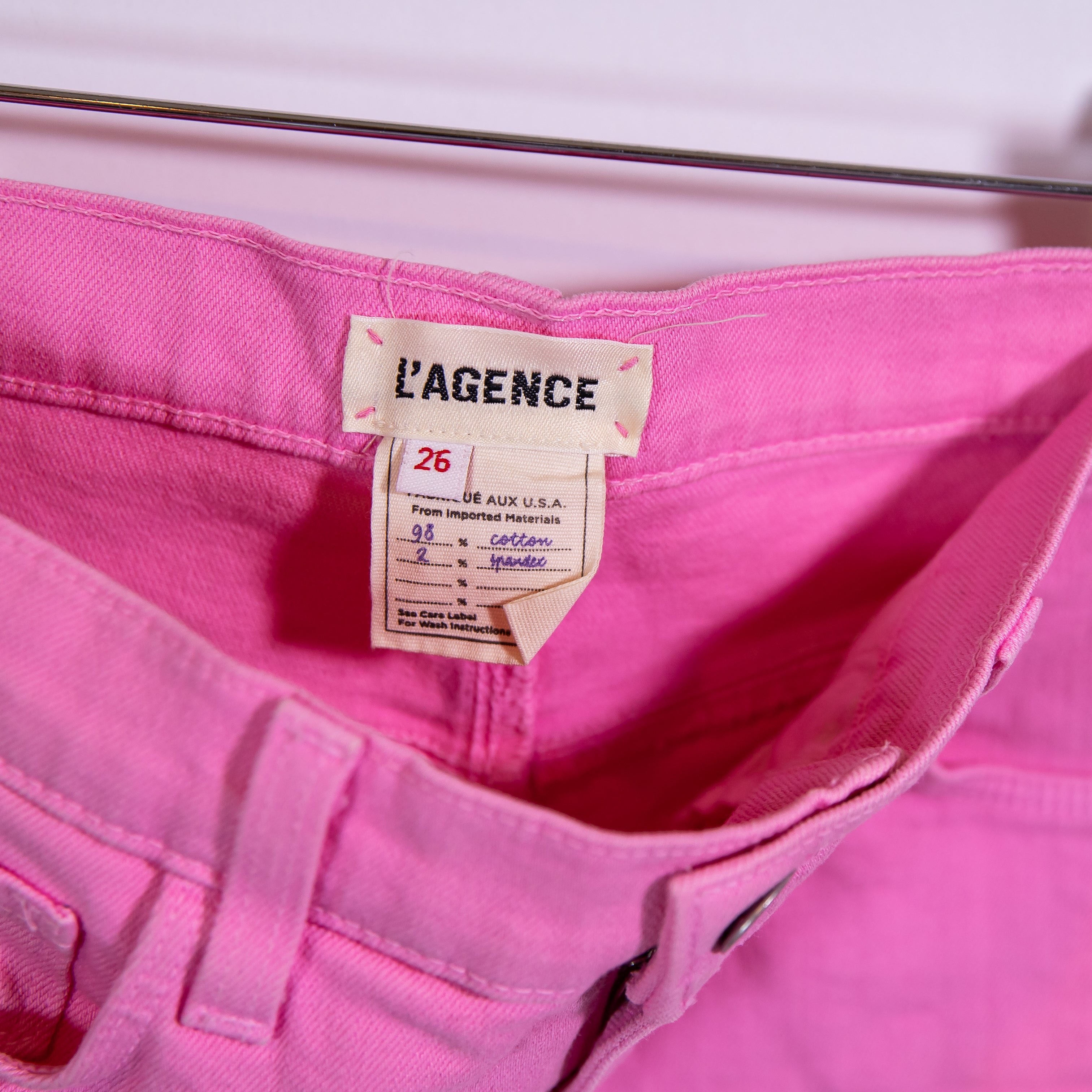 L'Agence Women's Audrey Cotton Stretch Mid Waist Cut Off Denim Shorts Rose Bloom