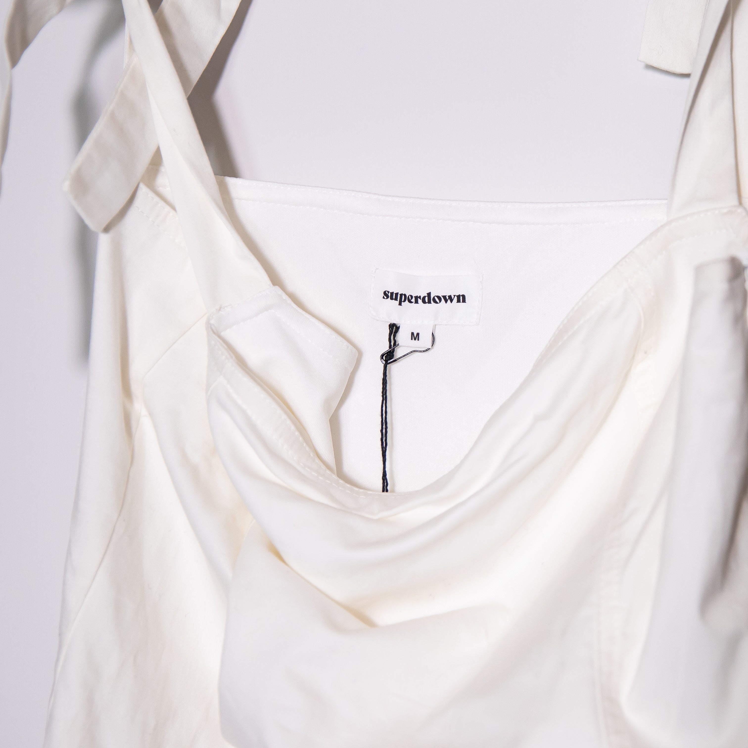 NEW Superdown Siona Tie Strap Square Neck Cotton Stretch Mini Dress White Medium