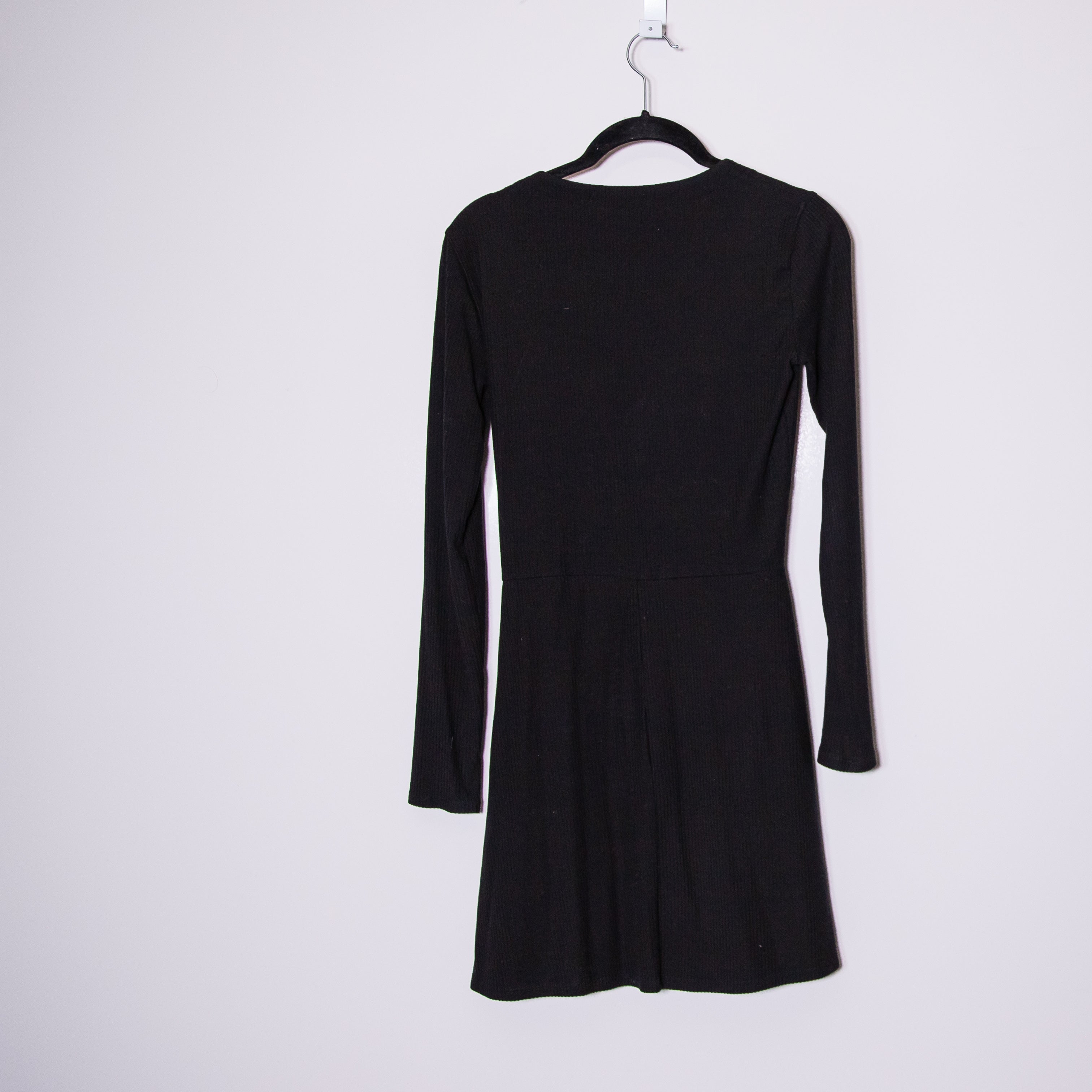 Reformation Tam Ribbed Knit Stretch Henley V Neck Long Sleeve Mini Dress Black M