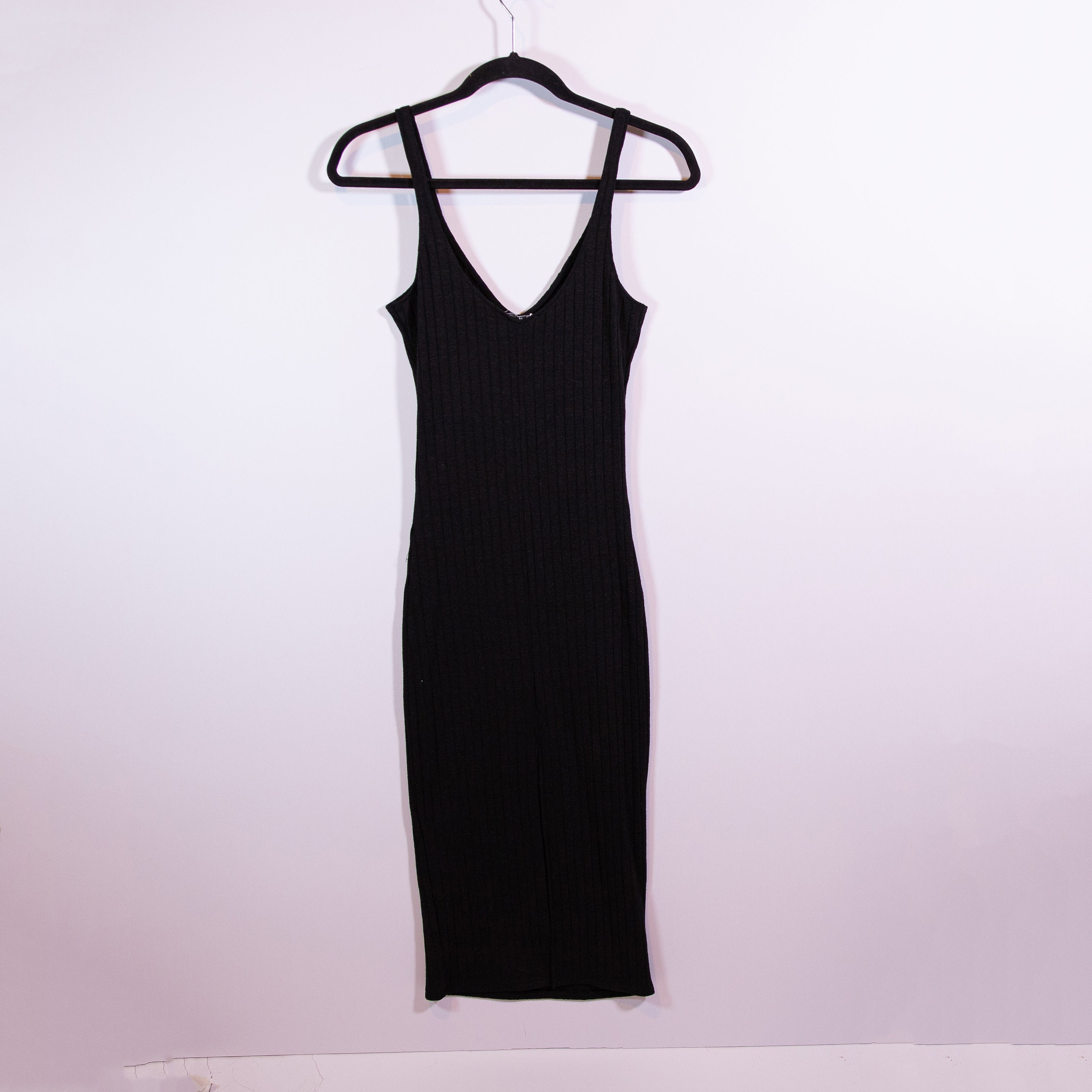 Zara Ribbed Knit Stretch V Neck Sleeveless Pullover Tank Sweater Dress Black S