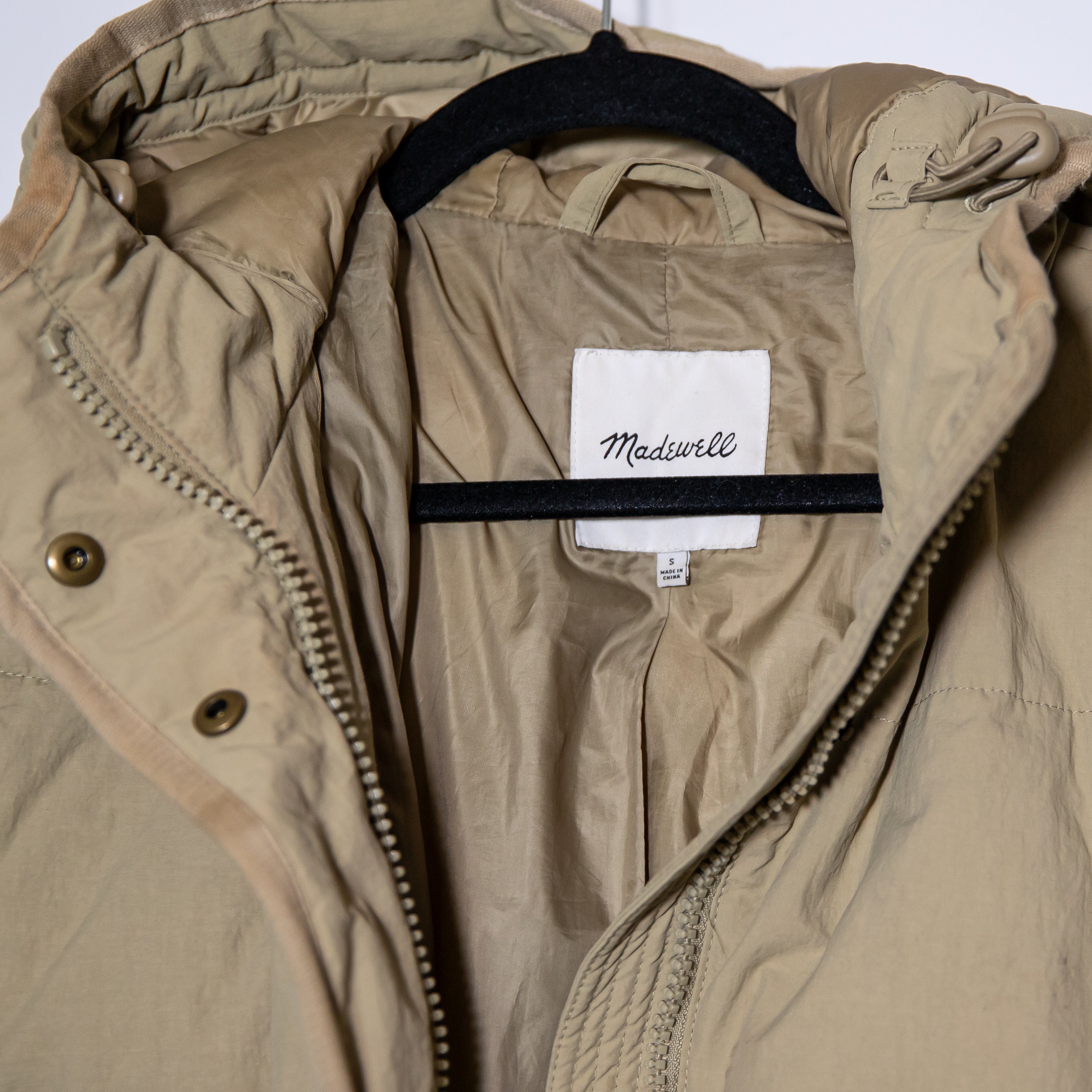 Madewell Holland Quilted Puffer Parka Full Zip Hooded Jacket Coat Ash Green S