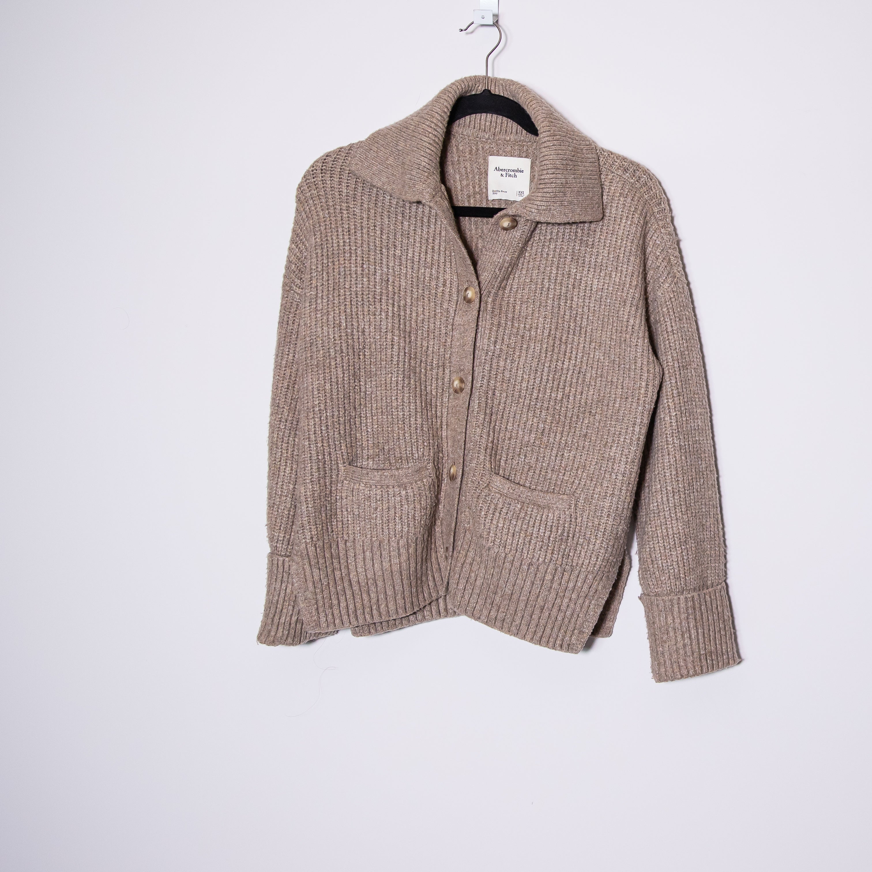 Abercrombie & Fitch Wool Blend Knit Stretch Button Front Shawl Collar Cardigan