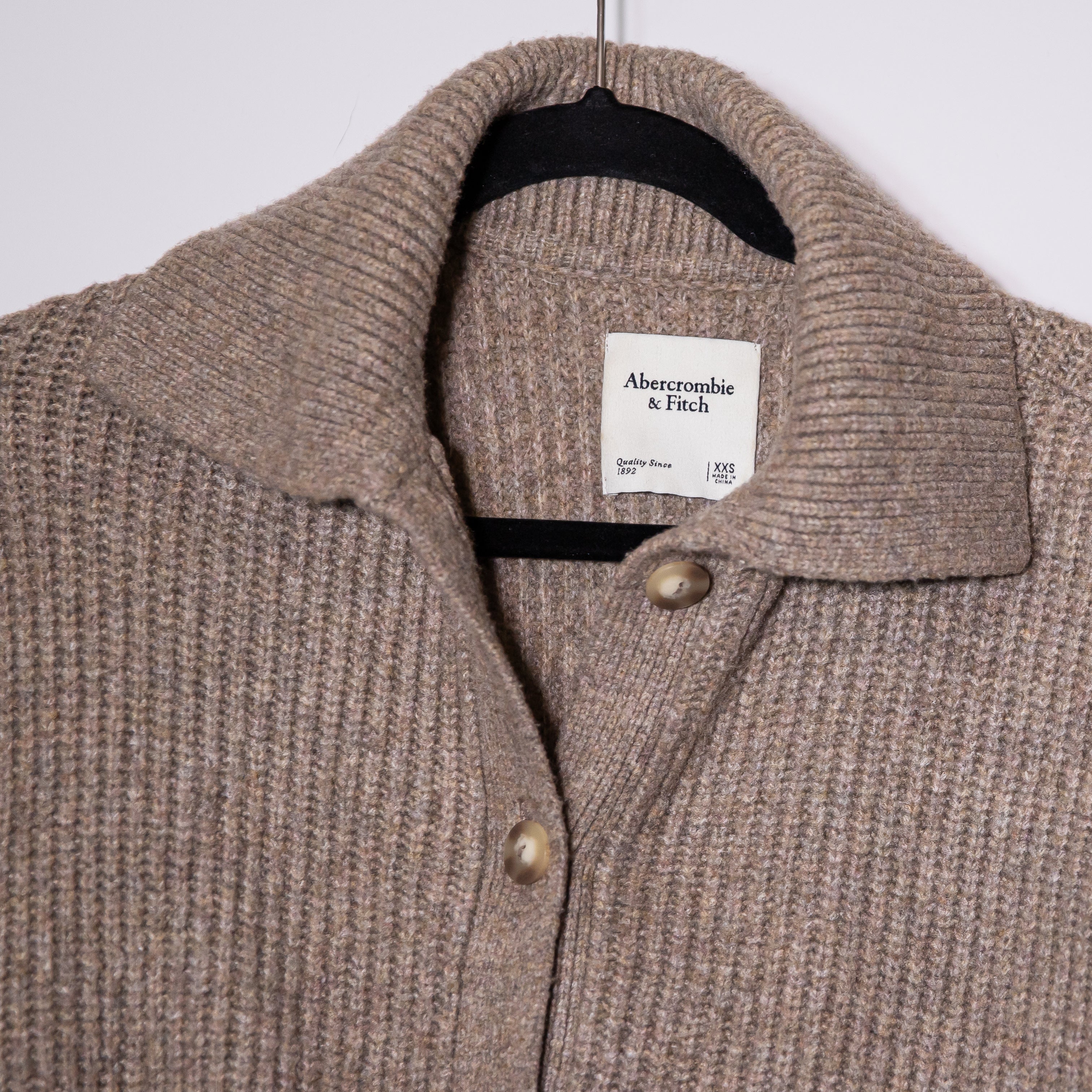 Abercrombie & Fitch Wool Blend Knit Stretch Button Front Shawl Collar Cardigan